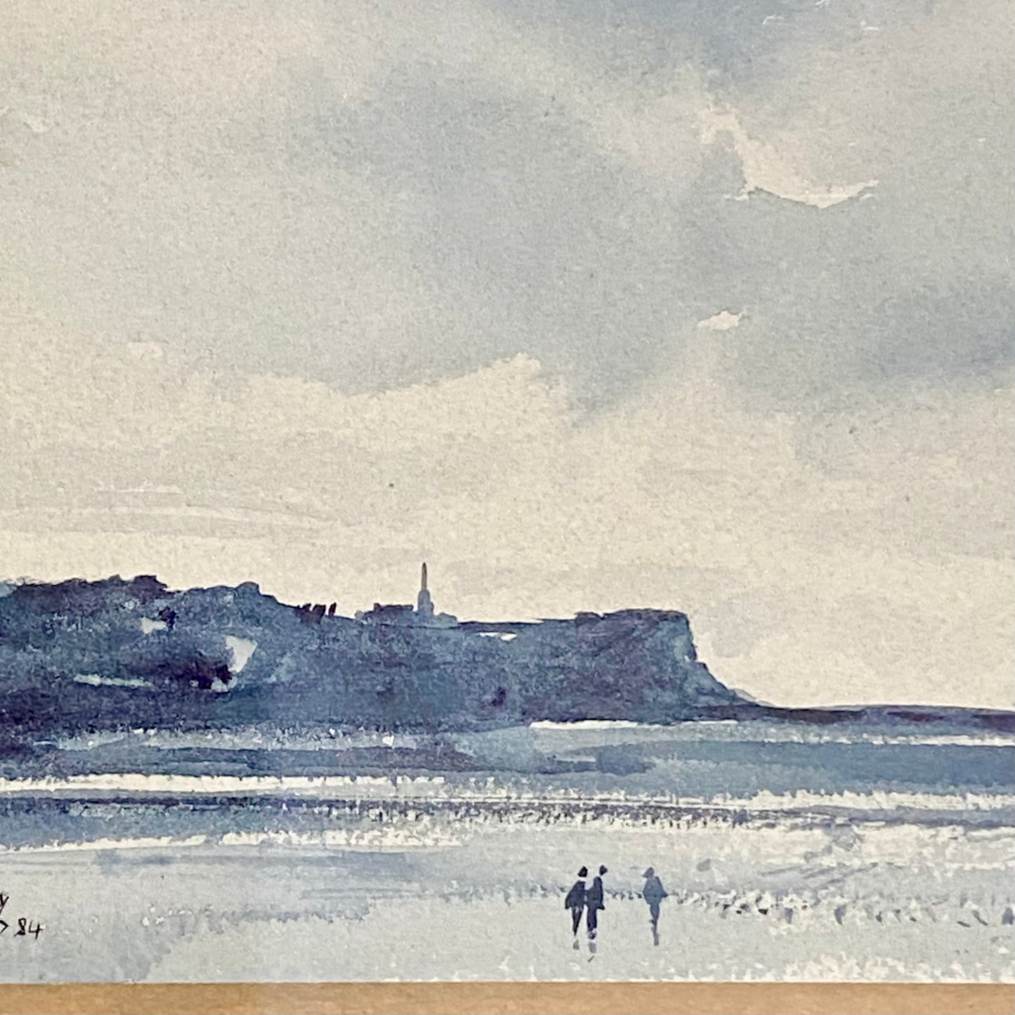 Vintage Devon Cliff Coast Watercolour Painting Signed By Edward Hood 1984 Framed