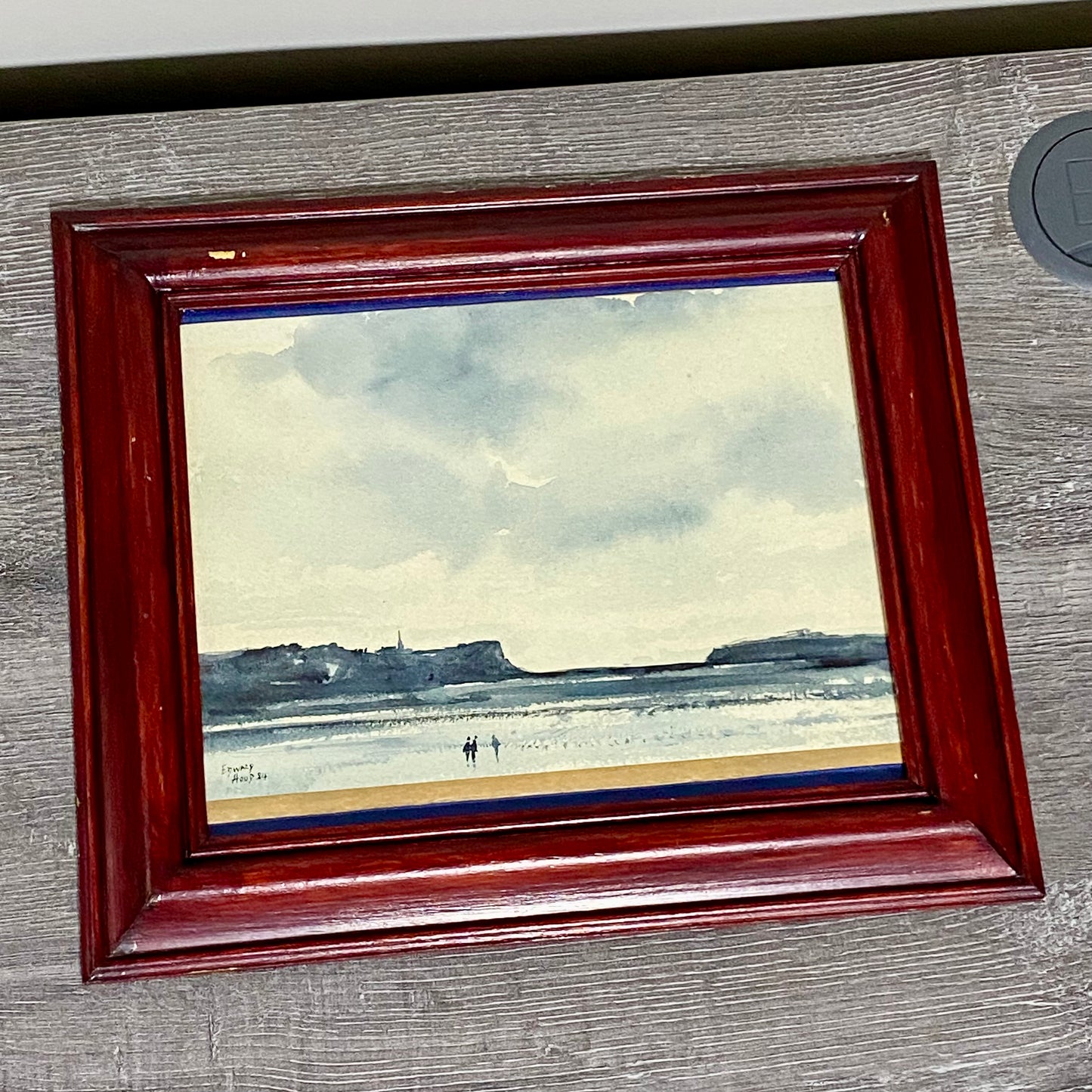 Vintage Devon Cliff Coast Watercolour Painting Signed By Edward Hood 1984 Framed