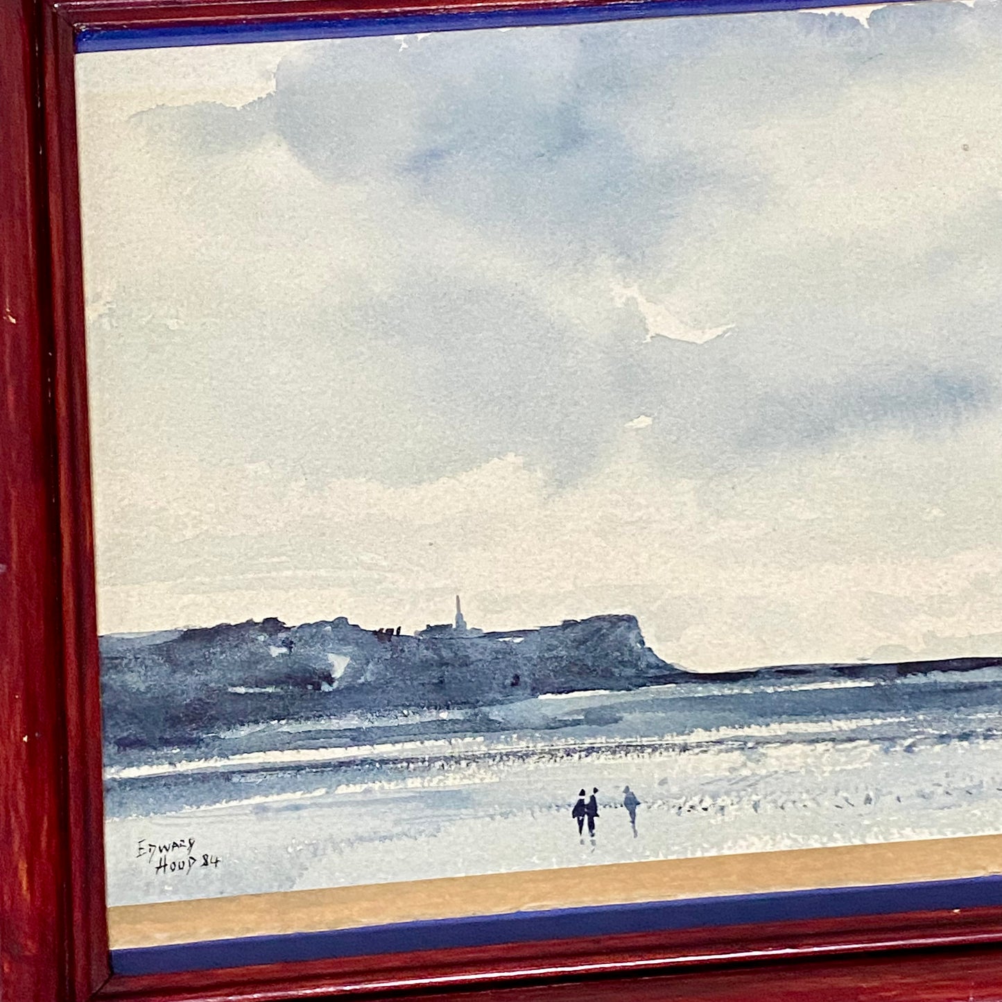 Vintage Devon Cliff Coast Watercolour Painting Signed By Edward Hood 1984 Framed