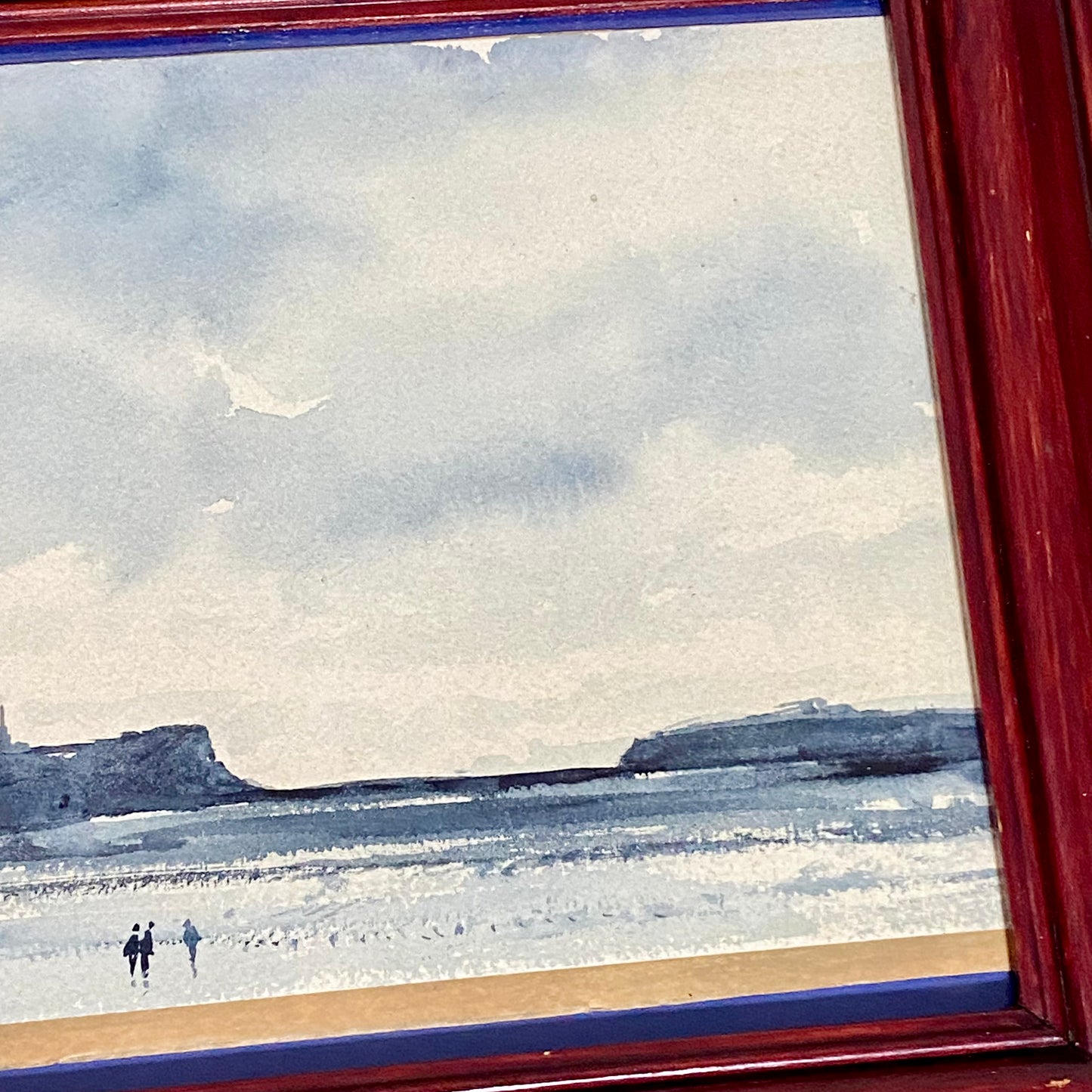 Vintage Devon Cliff Coast Watercolour Painting Signed By Edward Hood 1984 Framed