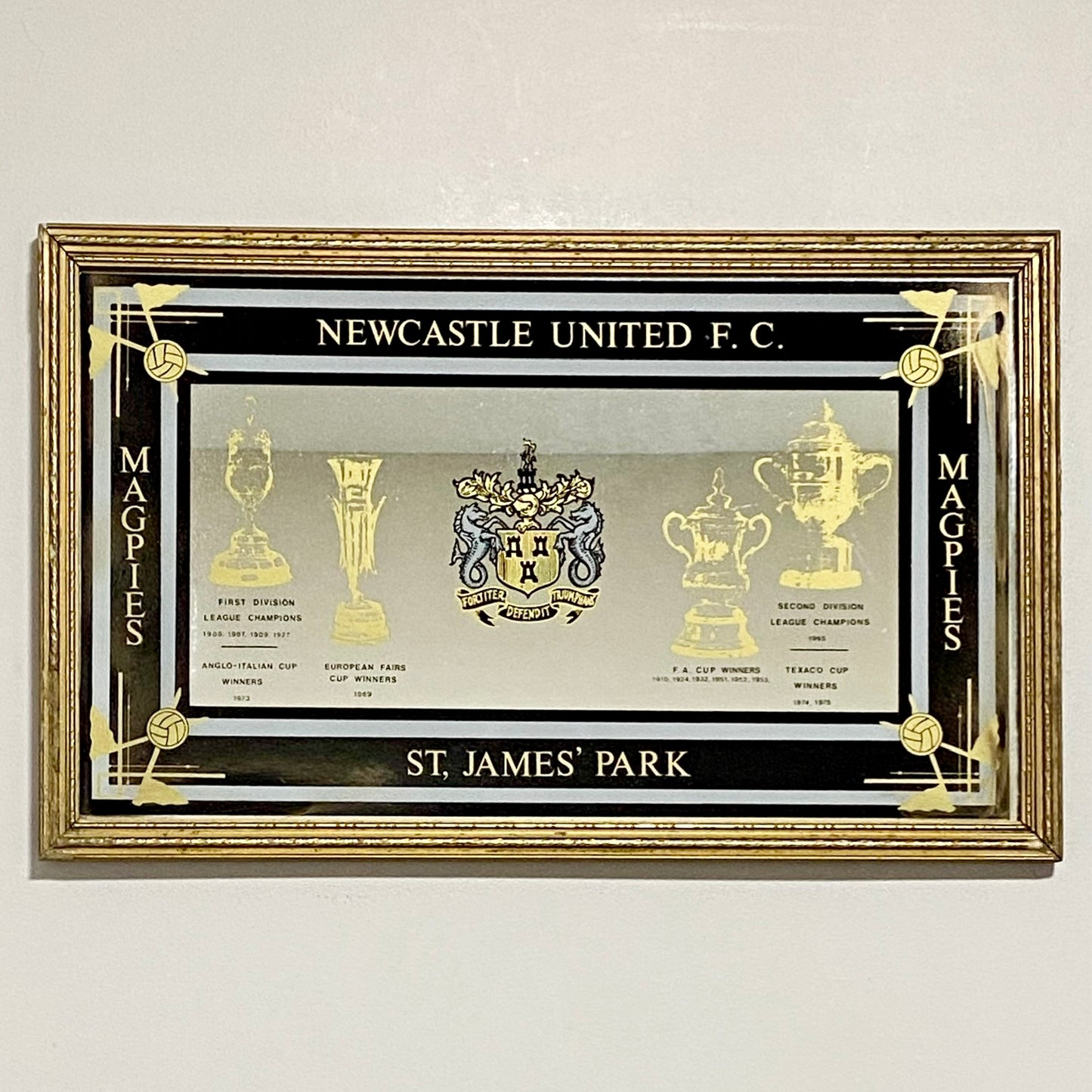 Vintage Newcastle United FC St James Park Honour Collectible Mirror Framed Rare