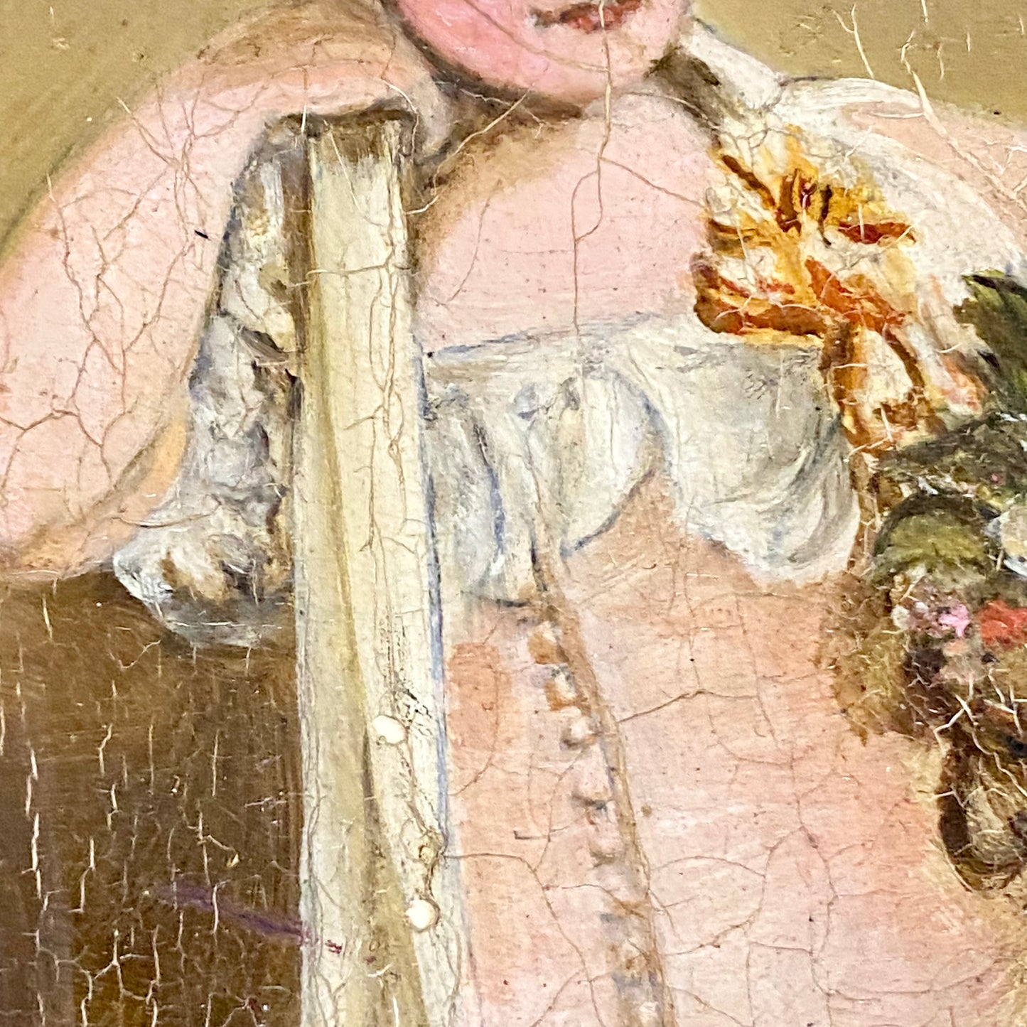 Antique Portrait Of Lady Holding Flowers Oil On Board Painting Victorian Framed