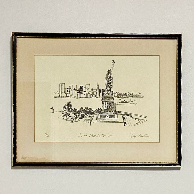 Vintage Lower Manhattan Statue Of Liberty NY Signed Limited Ed No.3 / 100 Framed