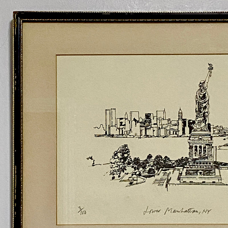 Vintage Lower Manhattan Statue Of Liberty NY Signed Limited Ed No.3 / 100 Framed