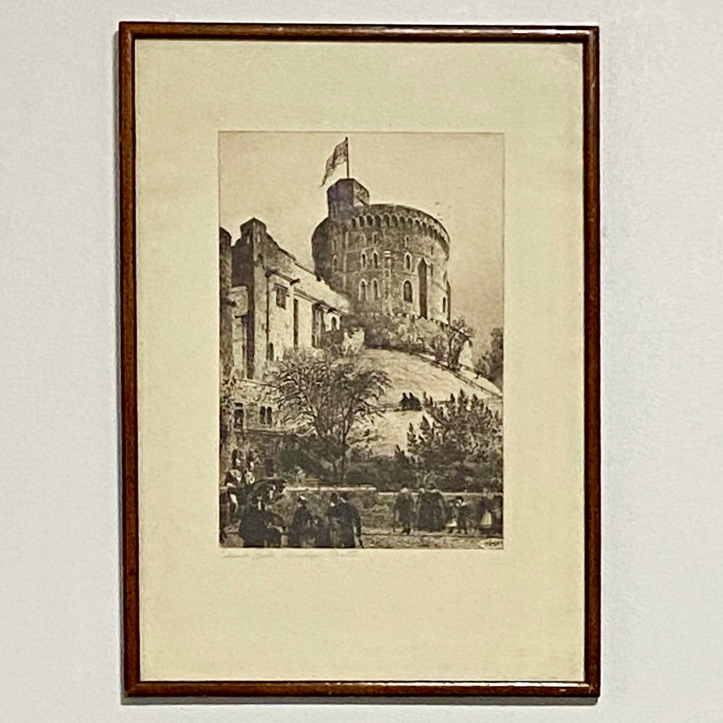 Antique The Round Tower Windsor Castle 1887 Etching By Axel Herman Haig Framed