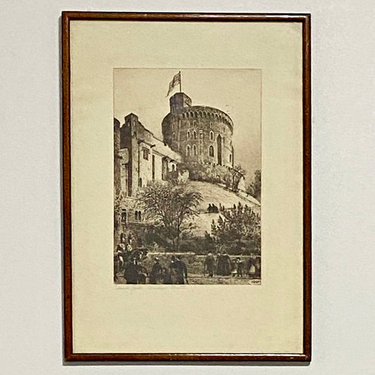 Antique The Round Tower Windsor Castle 1887 Etching By Axel Herman Haig Framed