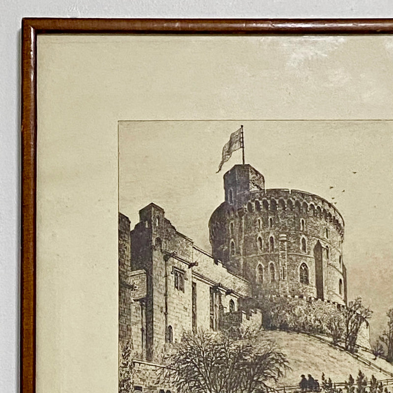 Antique The Round Tower Windsor Castle 1887 Etching By Axel Herman Haig Framed