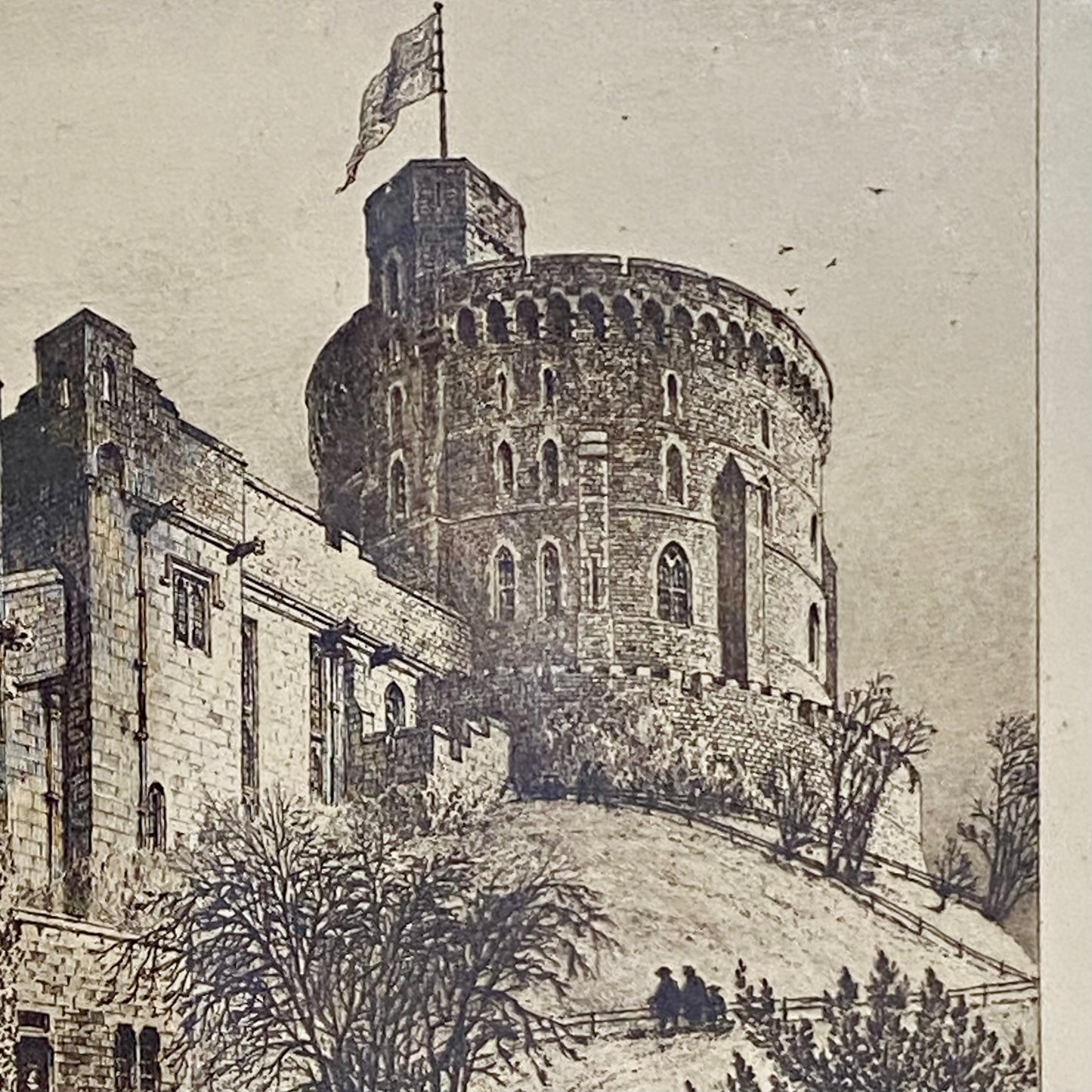 Antique The Round Tower Windsor Castle 1887 Etching By Axel Herman Haig Framed