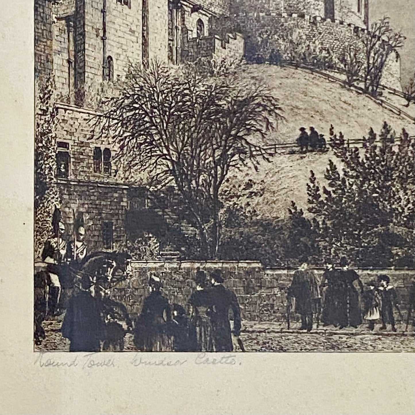 Antique The Round Tower Windsor Castle 1887 Etching By Axel Herman Haig Framed