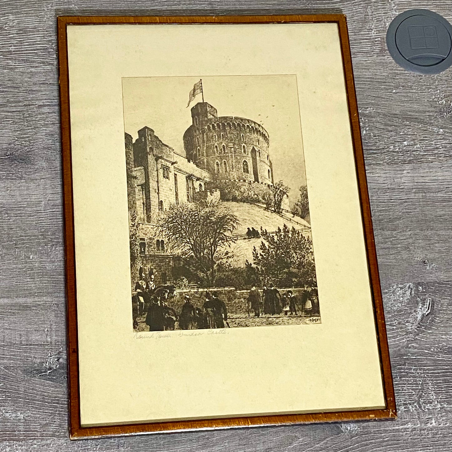 Antique The Round Tower Windsor Castle 1887 Etching By Axel Herman Haig Framed