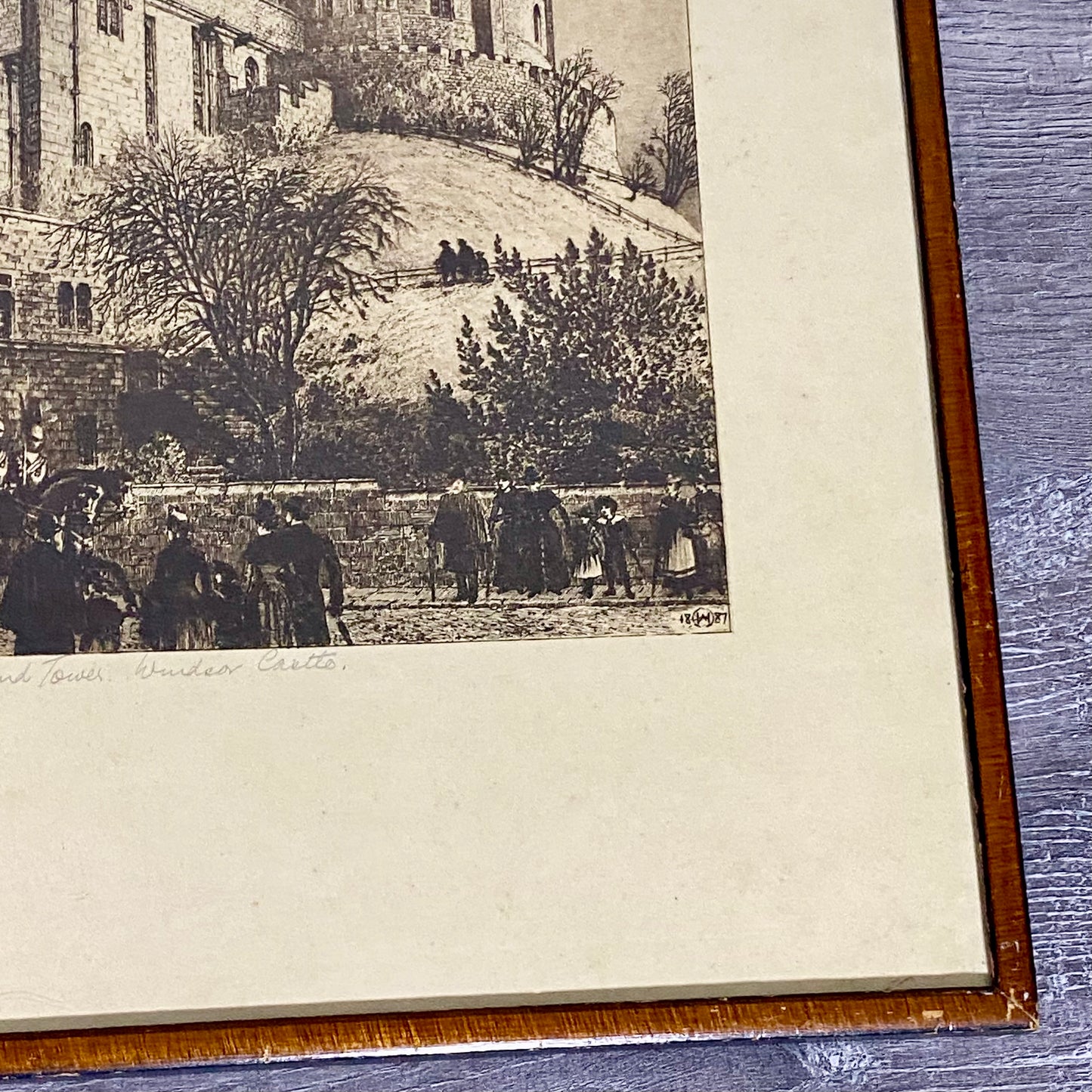 Antique The Round Tower Windsor Castle 1887 Etching By Axel Herman Haig Framed