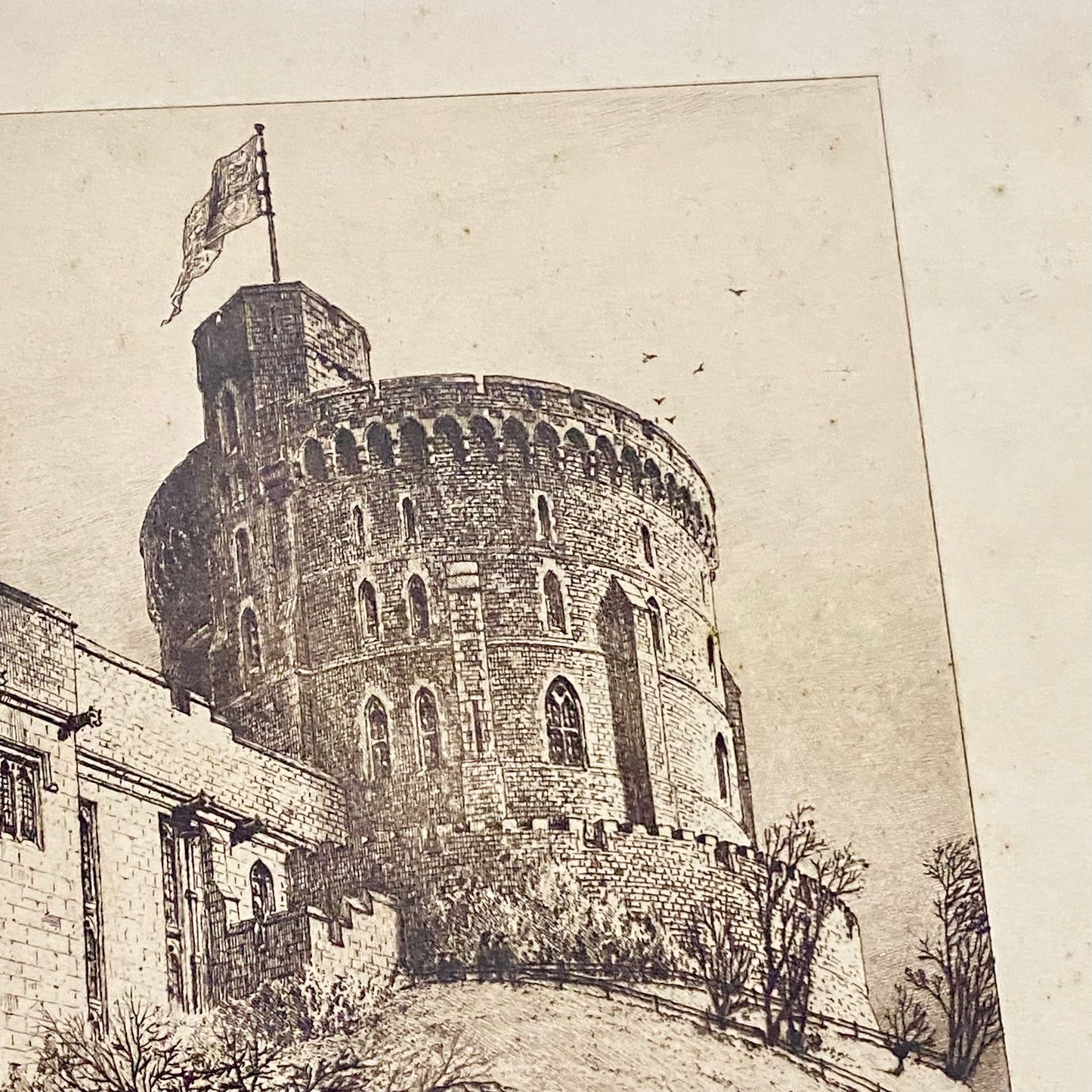 Antique The Round Tower Windsor Castle 1887 Etching By Axel Herman Haig Framed