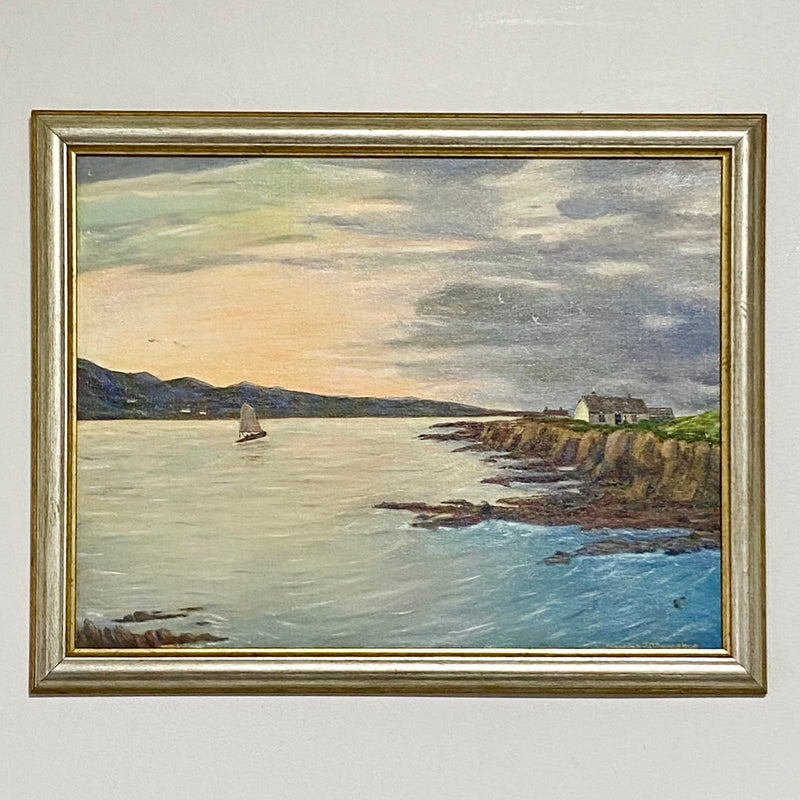 Vintage Seascape Boat Oil On Board Painting Signed Martina J O’Donoghue Framed