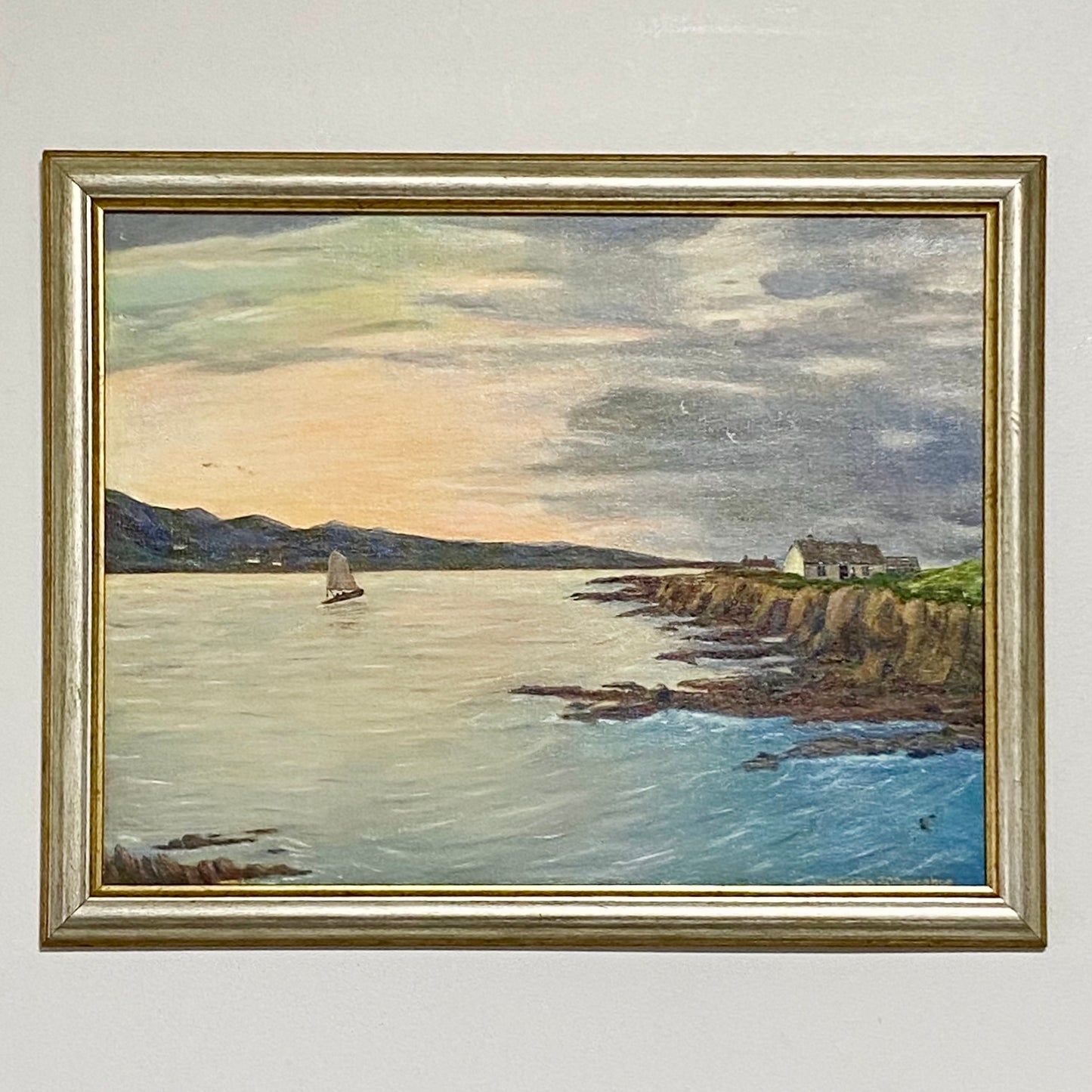 Vintage Seascape Boat Oil On Board Painting Signed Martina J O’Donoghue Framed