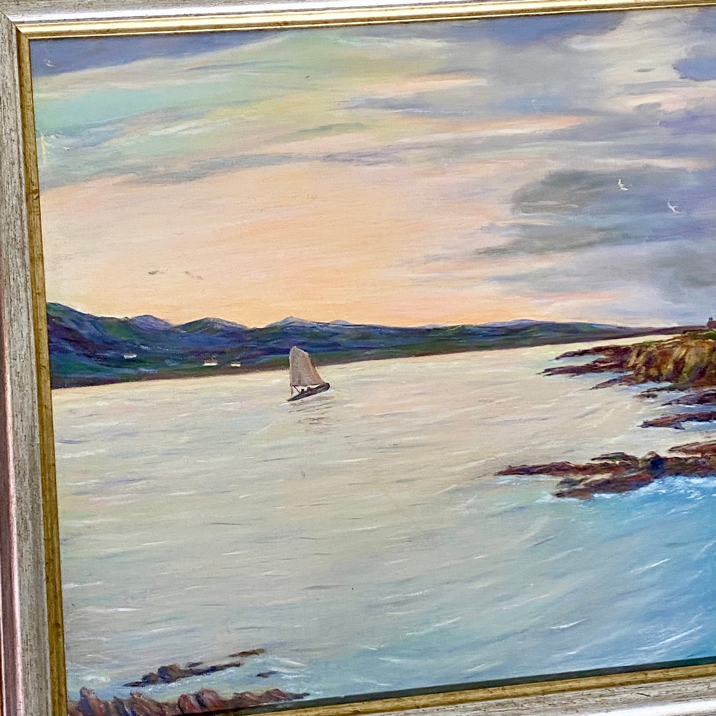 Vintage Seascape Boat Oil On Board Painting Signed Martina J O’Donoghue Framed