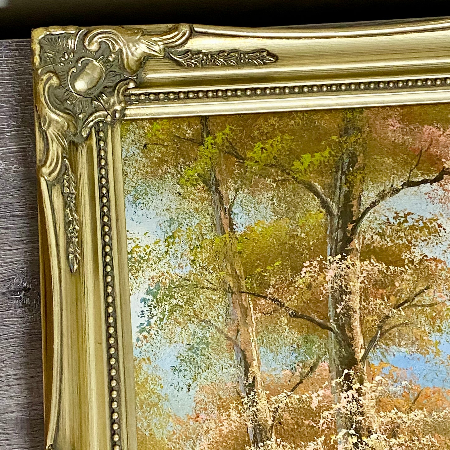 Vintage Scenic Mountain & Waterfall Scene Oil On Board Signed Hanson Gilt Framed