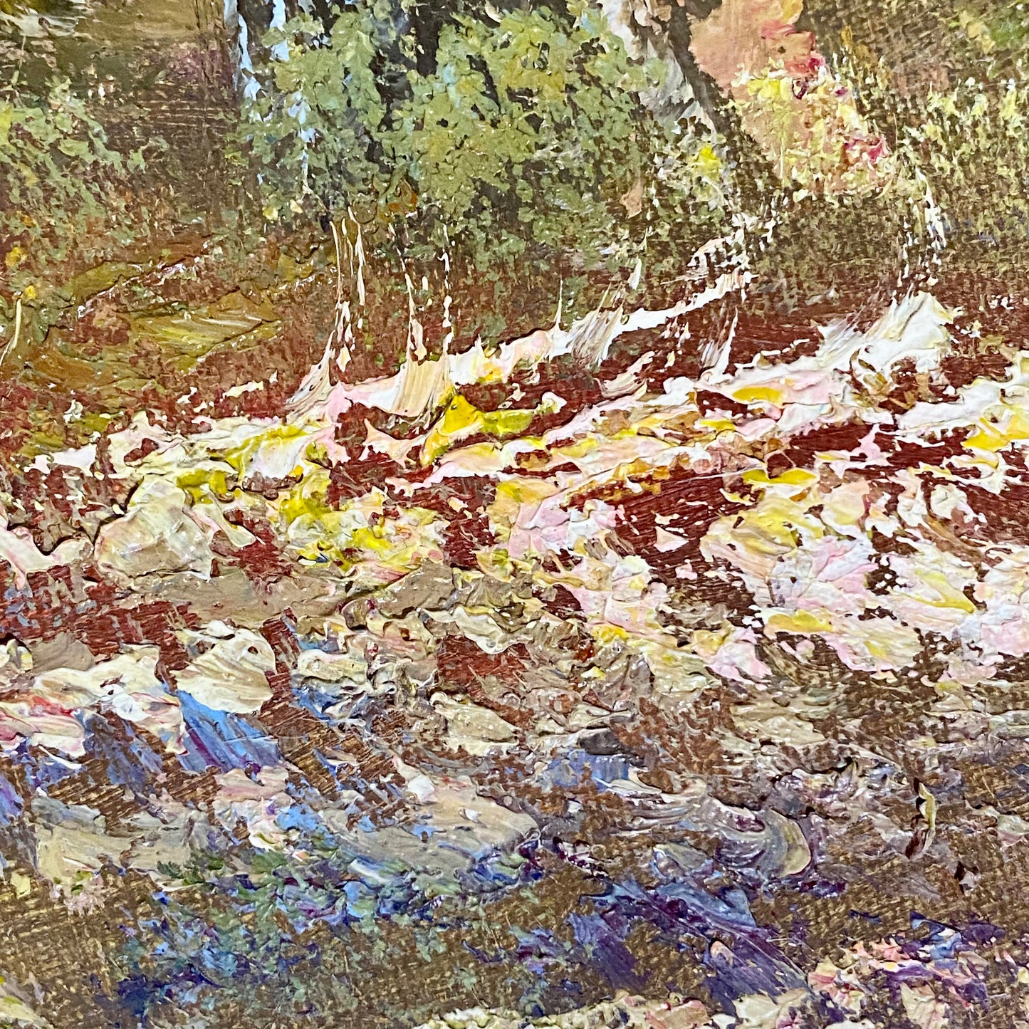 Vintage Scenic Mountain & Waterfall Scene Oil On Board Signed Hanson Gilt Framed