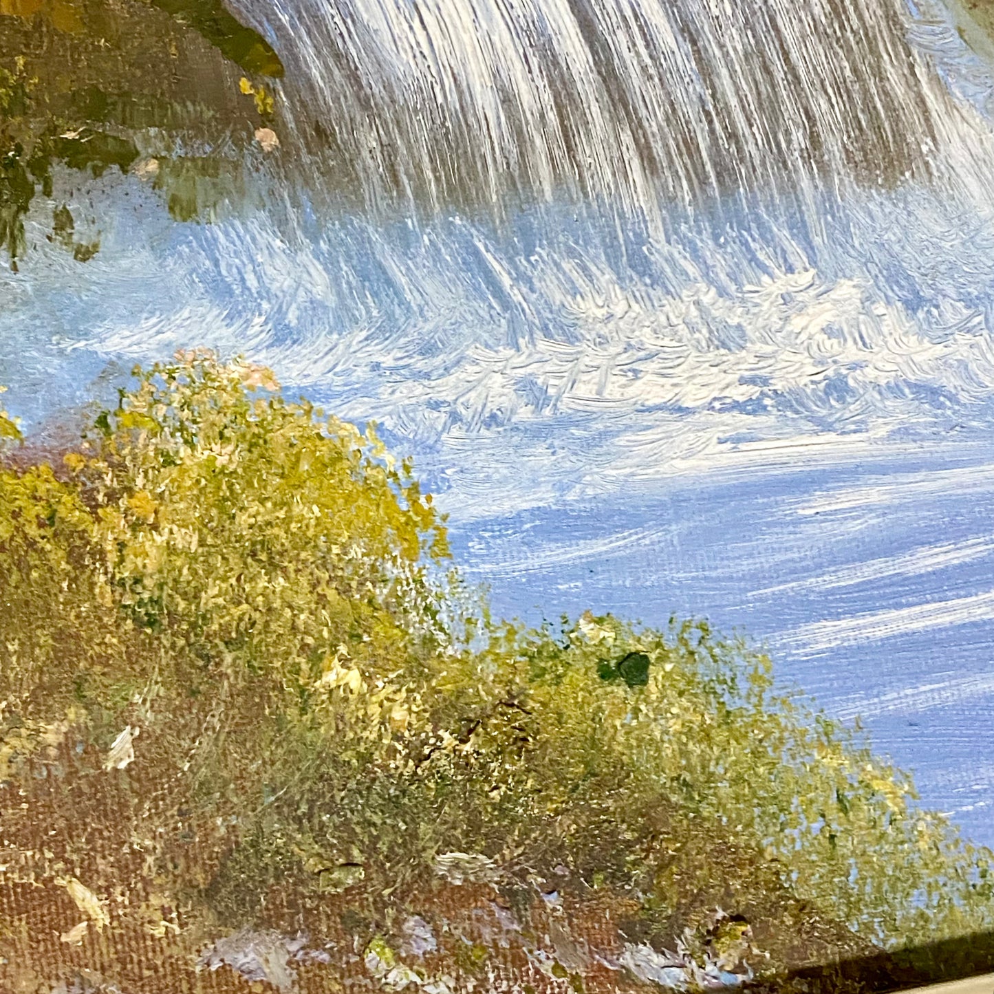 Vintage Scenic Mountain & Waterfall Scene Oil On Board Signed Hanson Gilt Framed