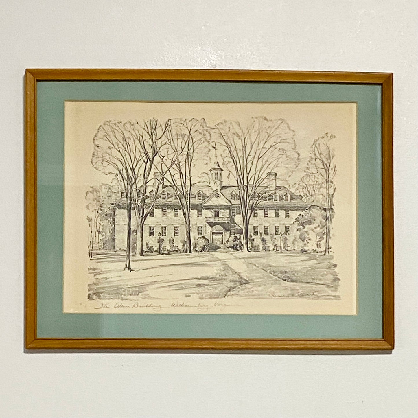 Vintage Wren Building Williamsburg Virginia Pencil Sketch Print Charles H Overly