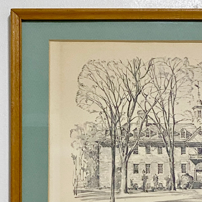 Vintage Wren Building Williamsburg Virginia Pencil Sketch Print Charles H Overly