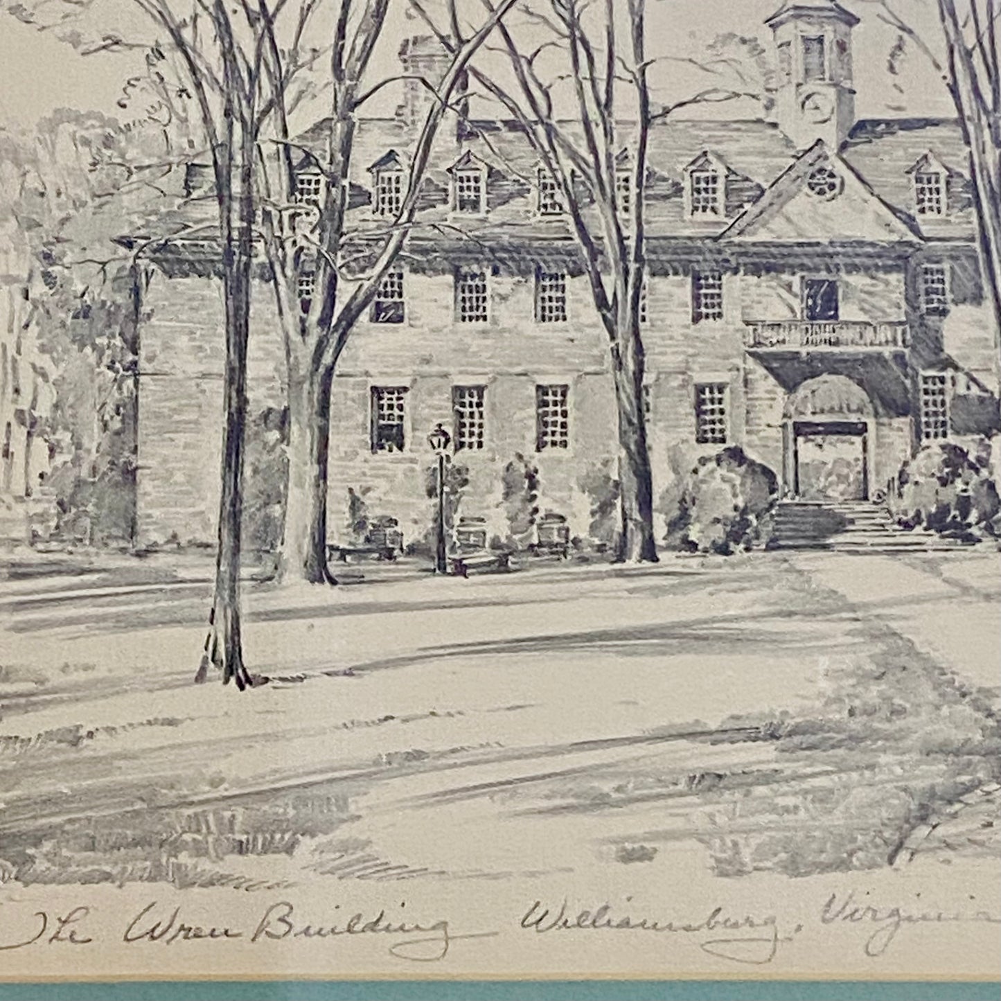 Vintage Wren Building Williamsburg Virginia Pencil Sketch Print Charles H Overly