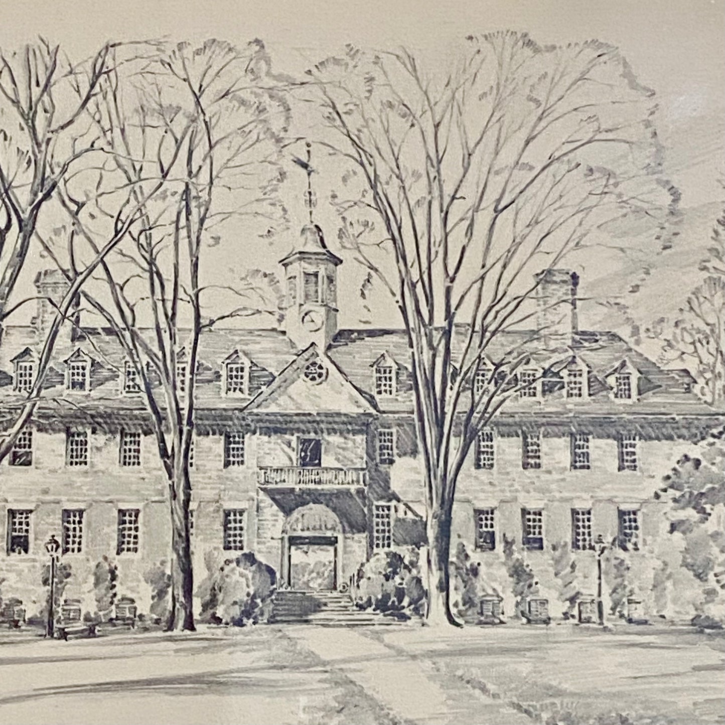 Vintage Wren Building Williamsburg Virginia Pencil Sketch Print Charles H Overly