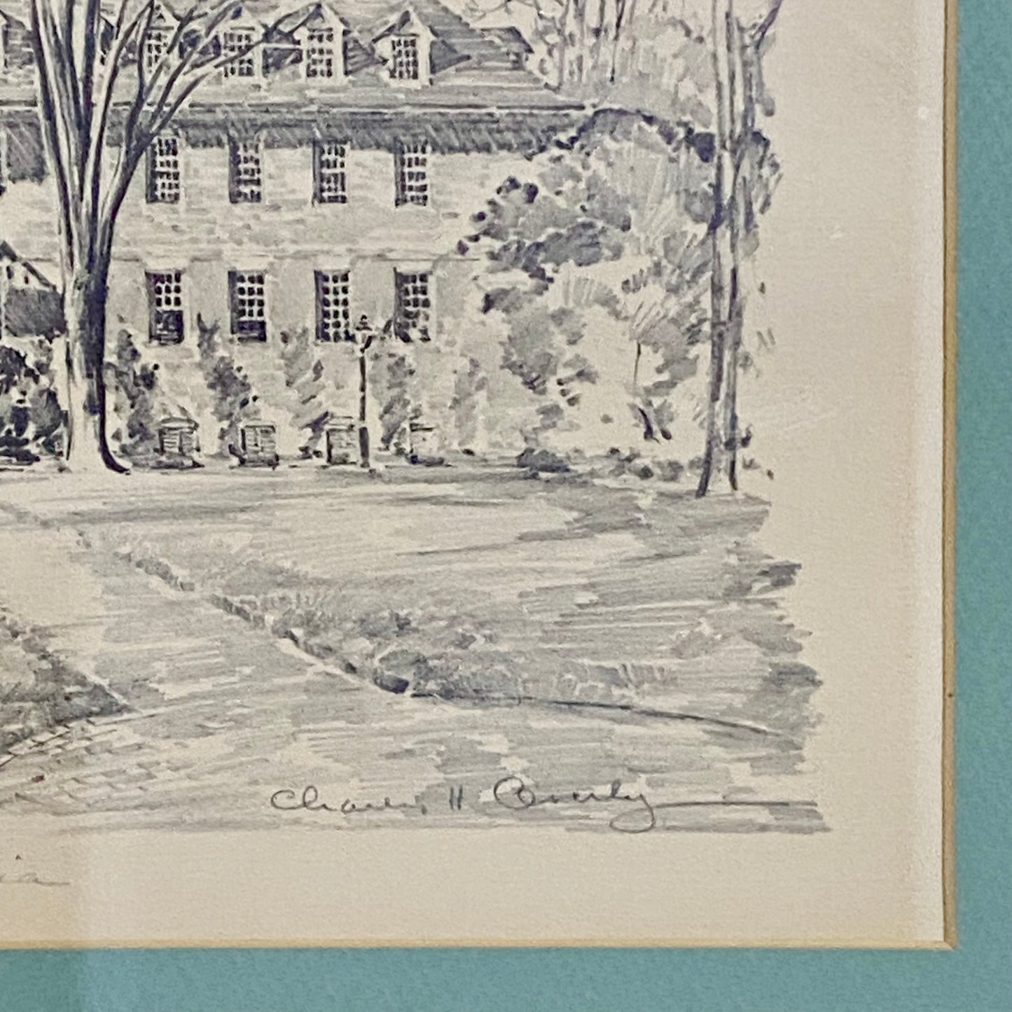 Vintage Wren Building Williamsburg Virginia Pencil Sketch Print Charles H Overly