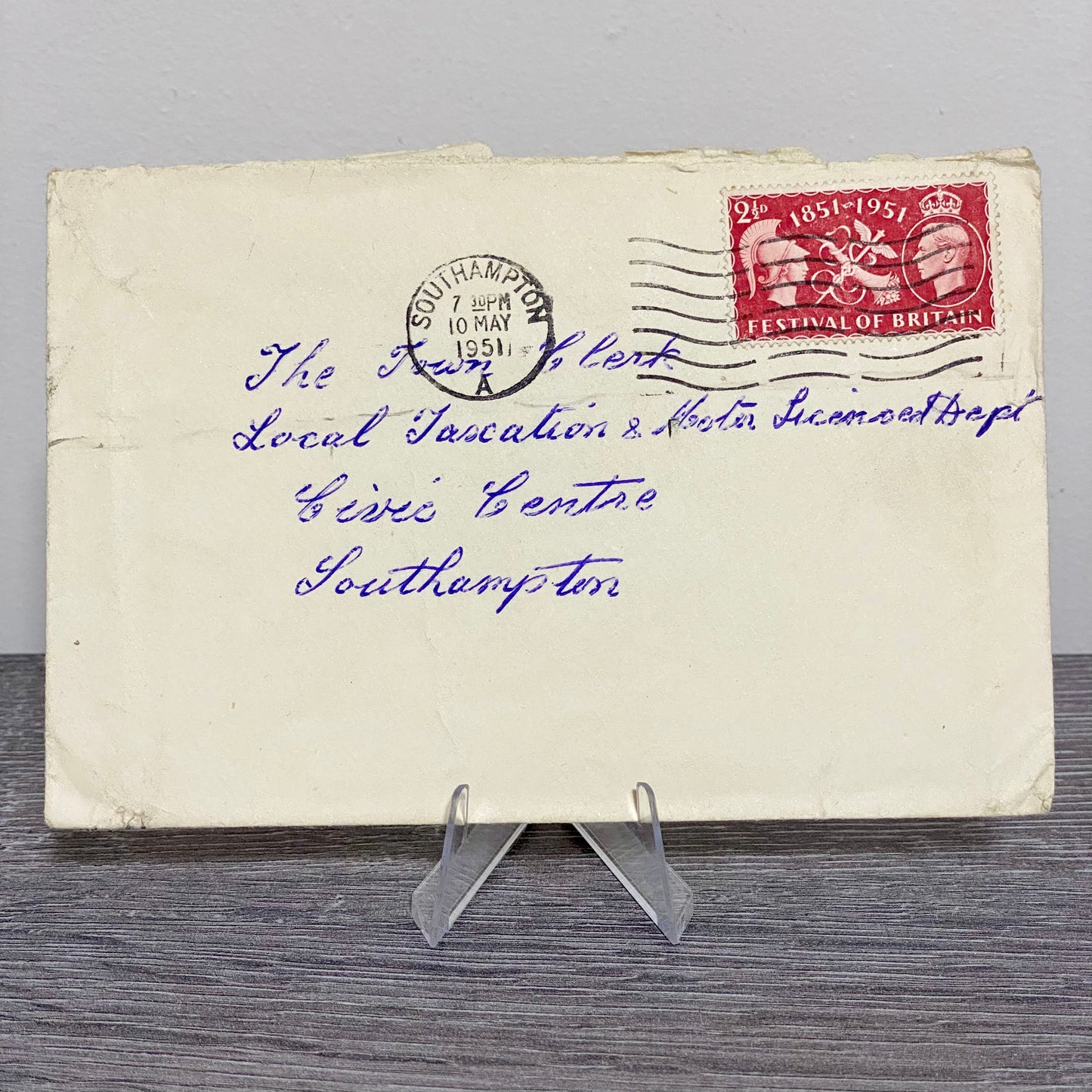 1951 GB King George VI 2 1/2D Stamped Envelope Cover Southampton Taxation 10 May