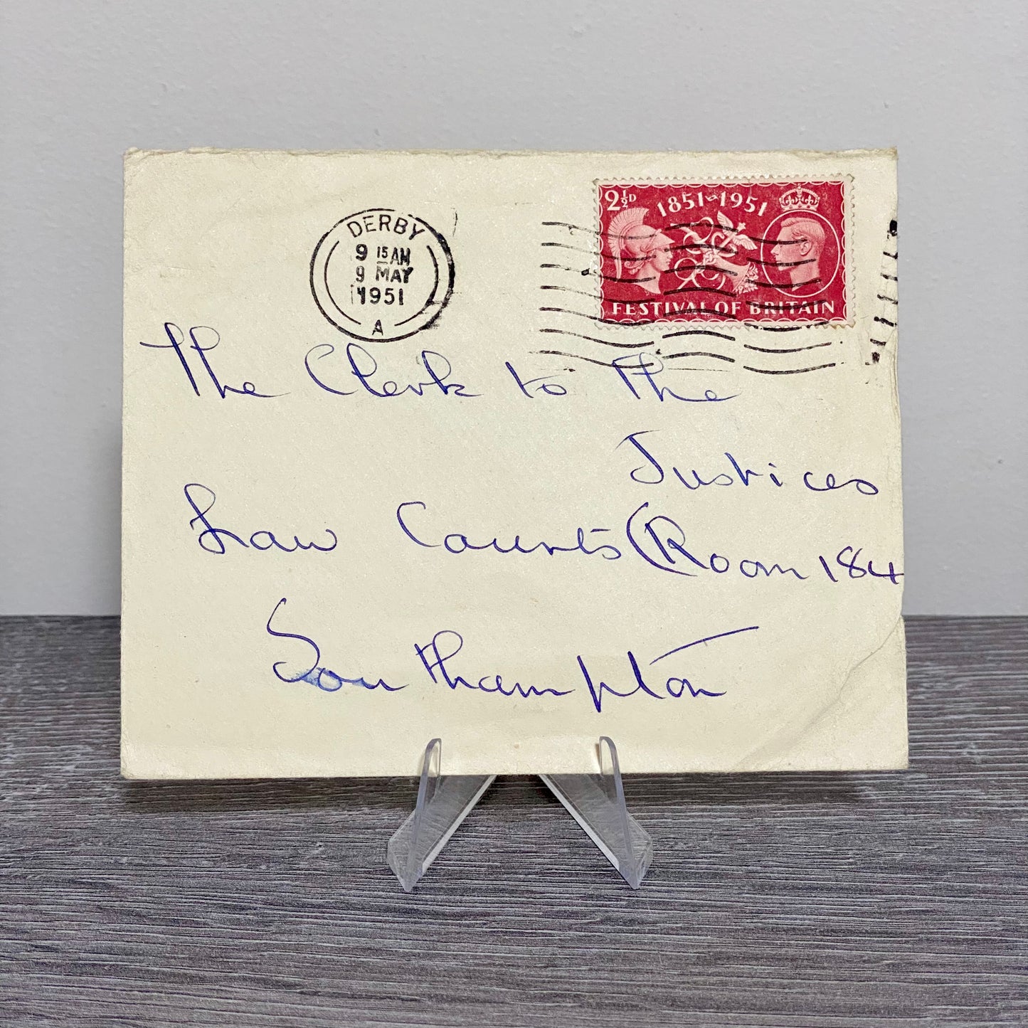 1951 GB King George VI 2 1/2D Stamped Envelope Cover Derby Law Courts 9 May Rare