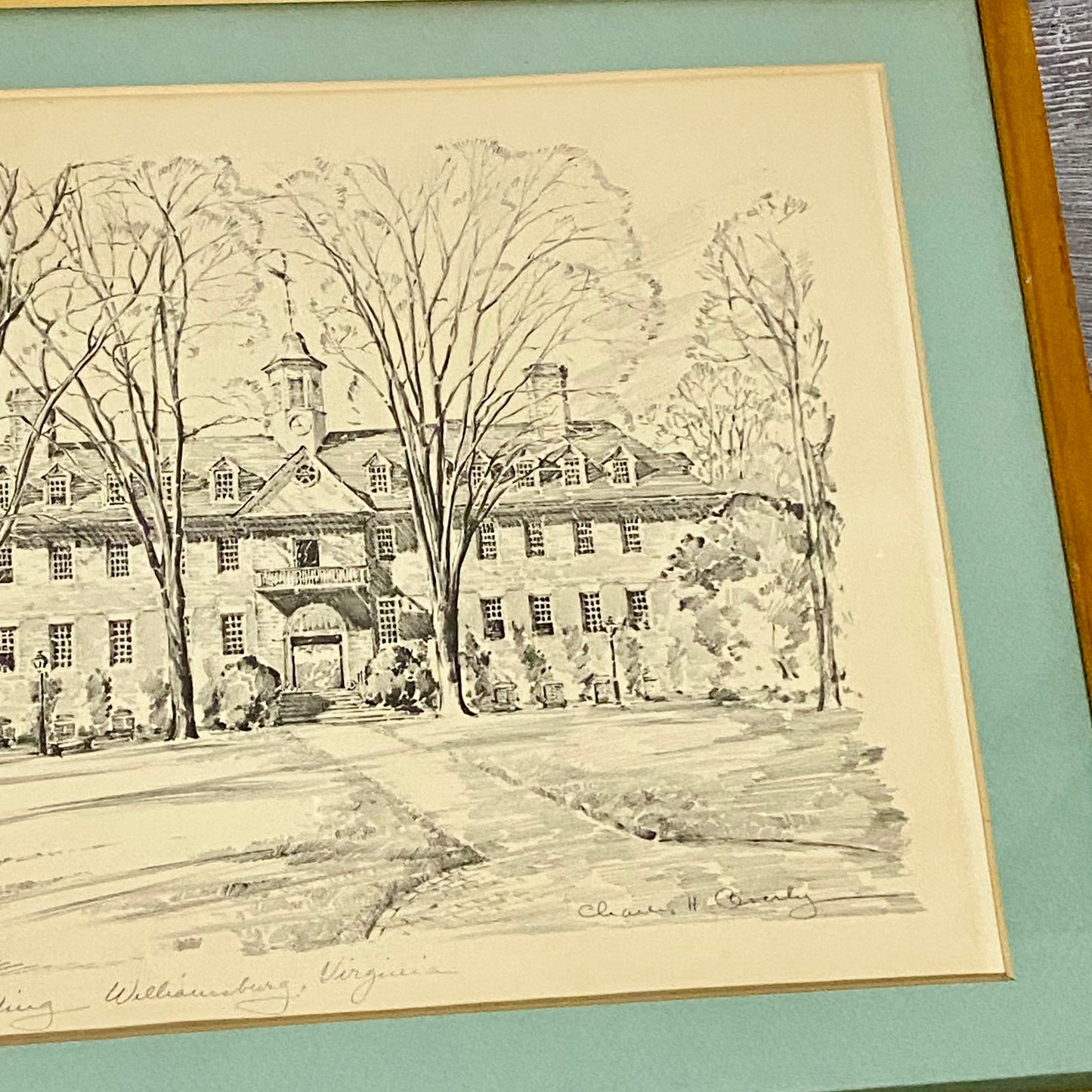 Vintage Wren Building Williamsburg Virginia Pencil Sketch Print Charles H Overly