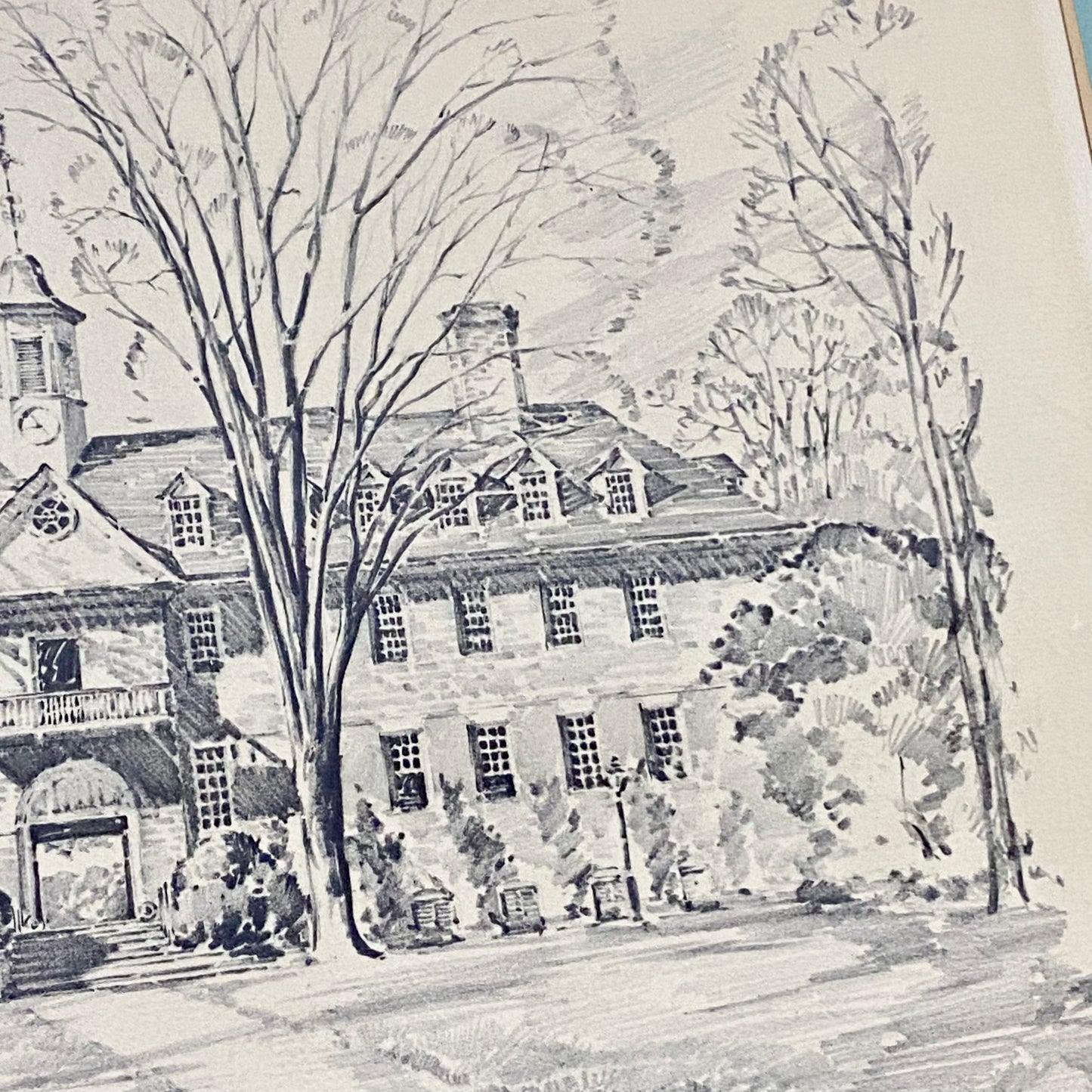 Vintage Wren Building Williamsburg Virginia Pencil Sketch Print Charles H Overly