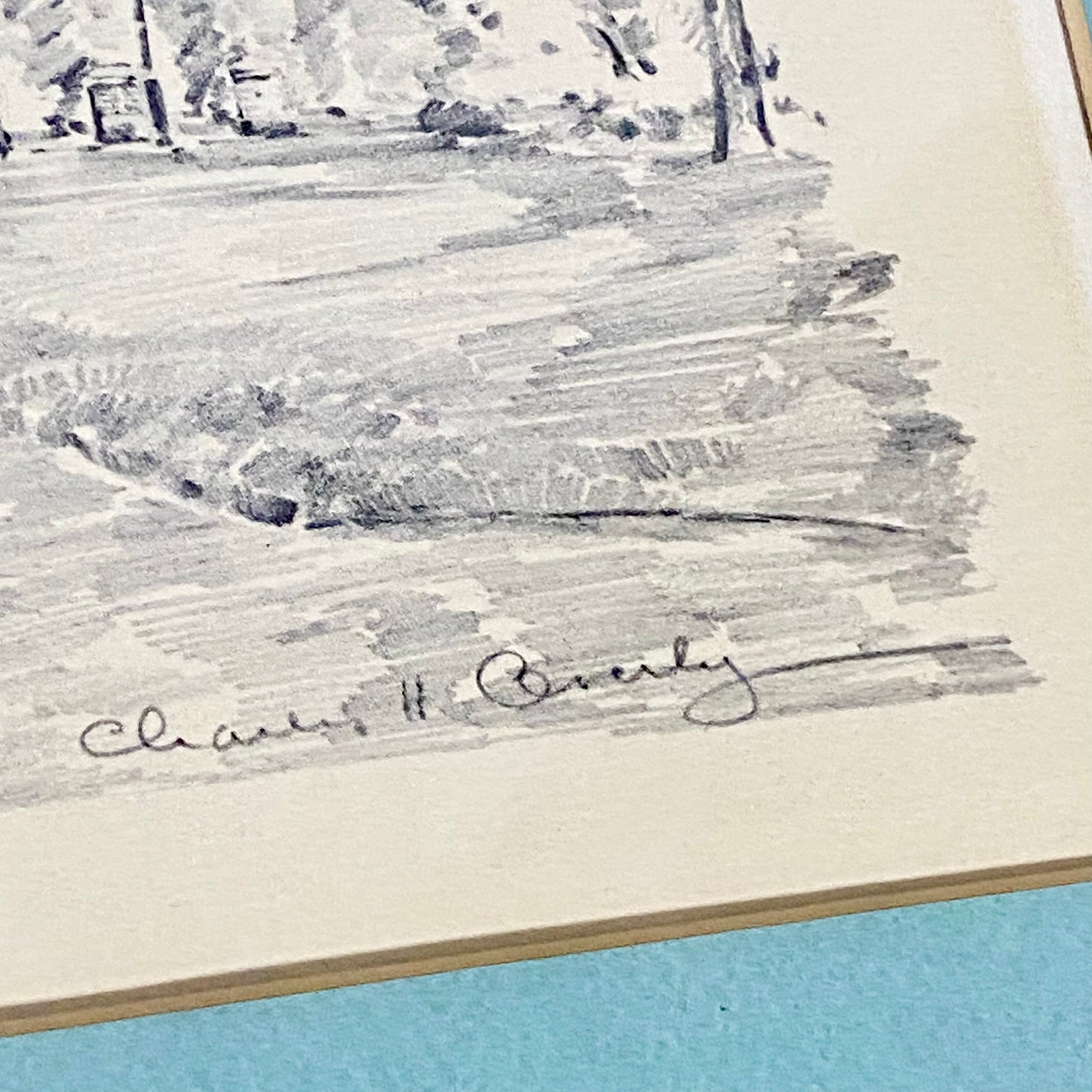 Vintage Wren Building Williamsburg Virginia Pencil Sketch Print Charles H Overly