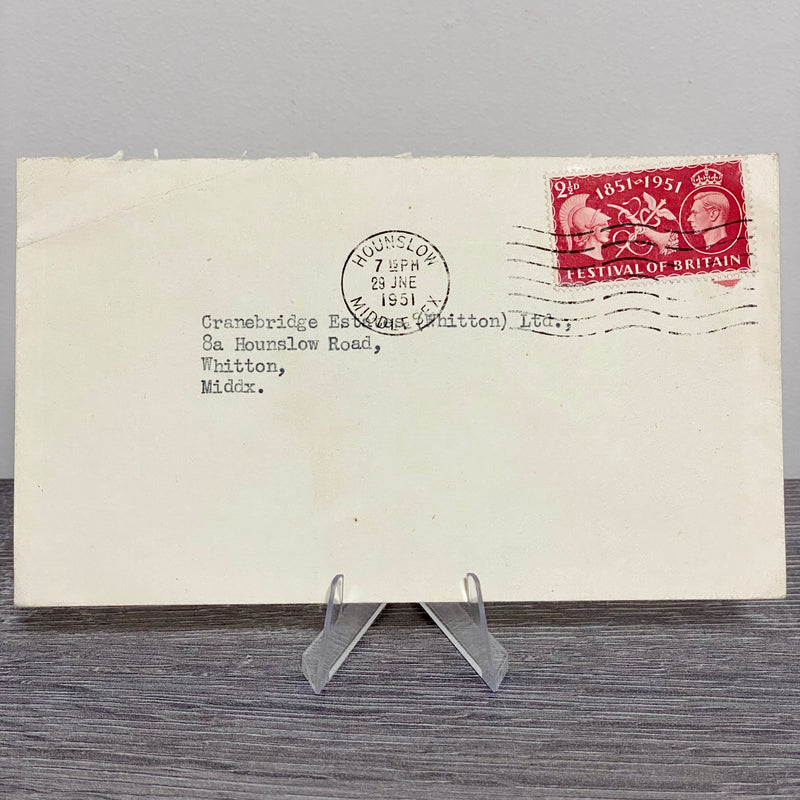 1951 GB King George VI 2 1/2D Stamped Cover Hounslow Whitton Estates 29 Jun Rare