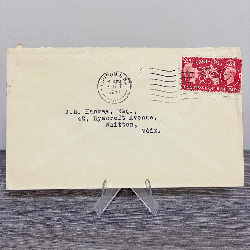 1951 GB King George VI 2 1/2D Stamped Cover J R Hankey Esq London SW1 9 Oct Rare