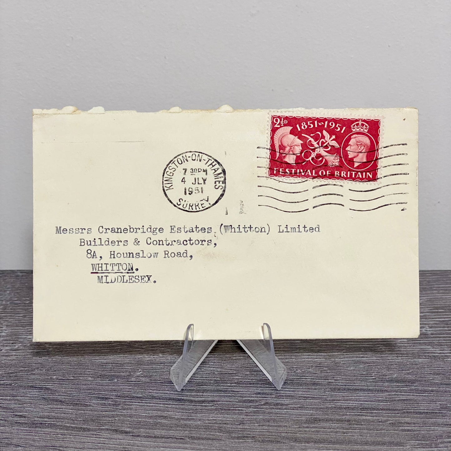 1951 GB King George VI 2 1/2D Stamped Cover Kingston On Thames Build 4 July Rare