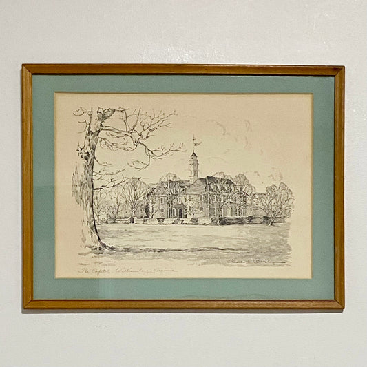 Vintage The Capitol Williamsburg Virginia Pencil Sketch Print Charles H Overly