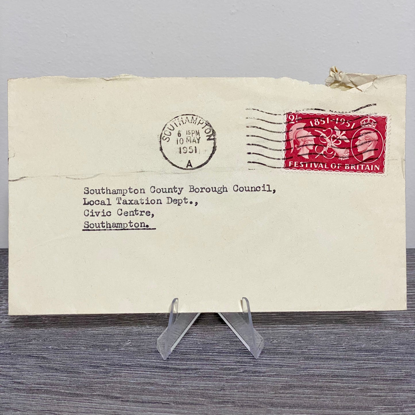 1951 GB King George VI 2 1/2D Stamped Cover Southampton Taxation Dept 10 May