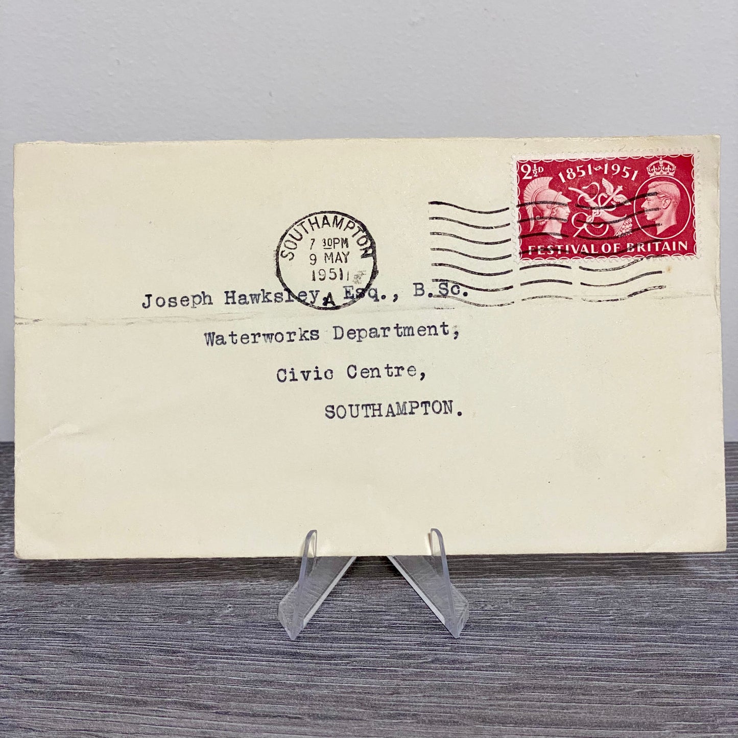 1951 GB King George VI 2 1/2D Stamped Cover Southampton Waterworks Dept 9 May