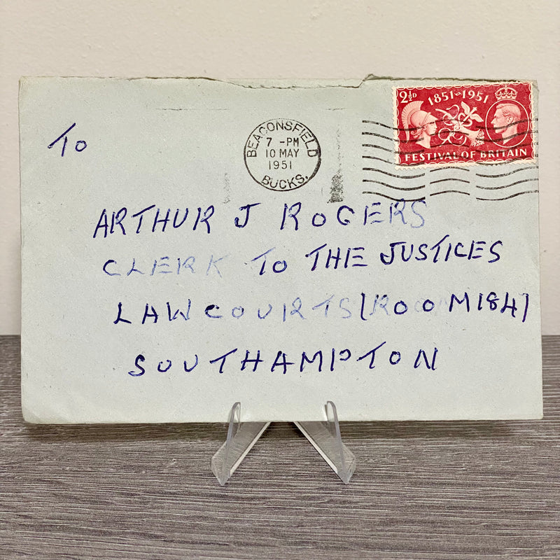 1951 GB King George VI 2 1/2D Stamped Cover Beaconsfield Law Courts 10 May Rare