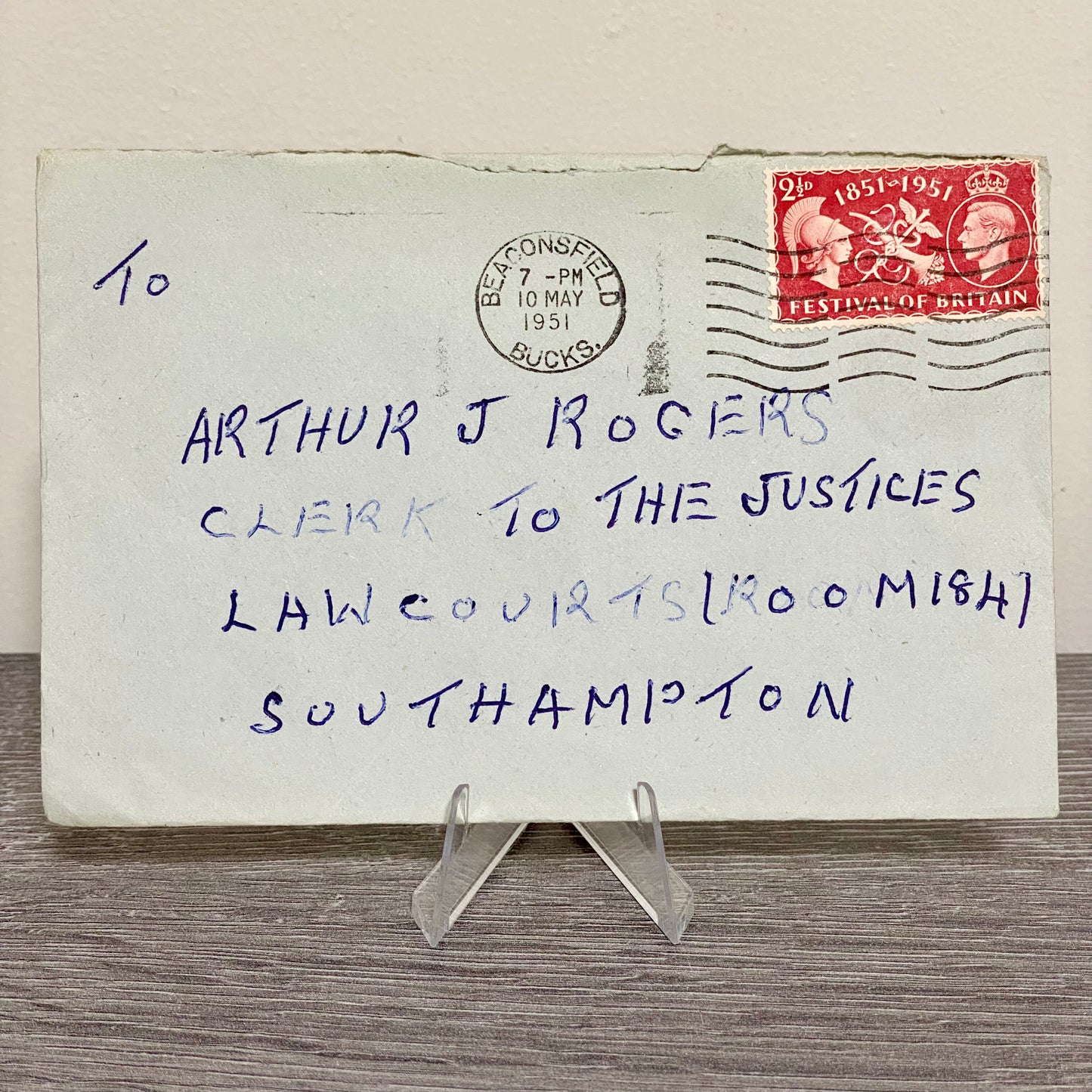 1951 GB King George VI 2 1/2D Stamped Cover Beaconsfield Law Courts 10 May Rare