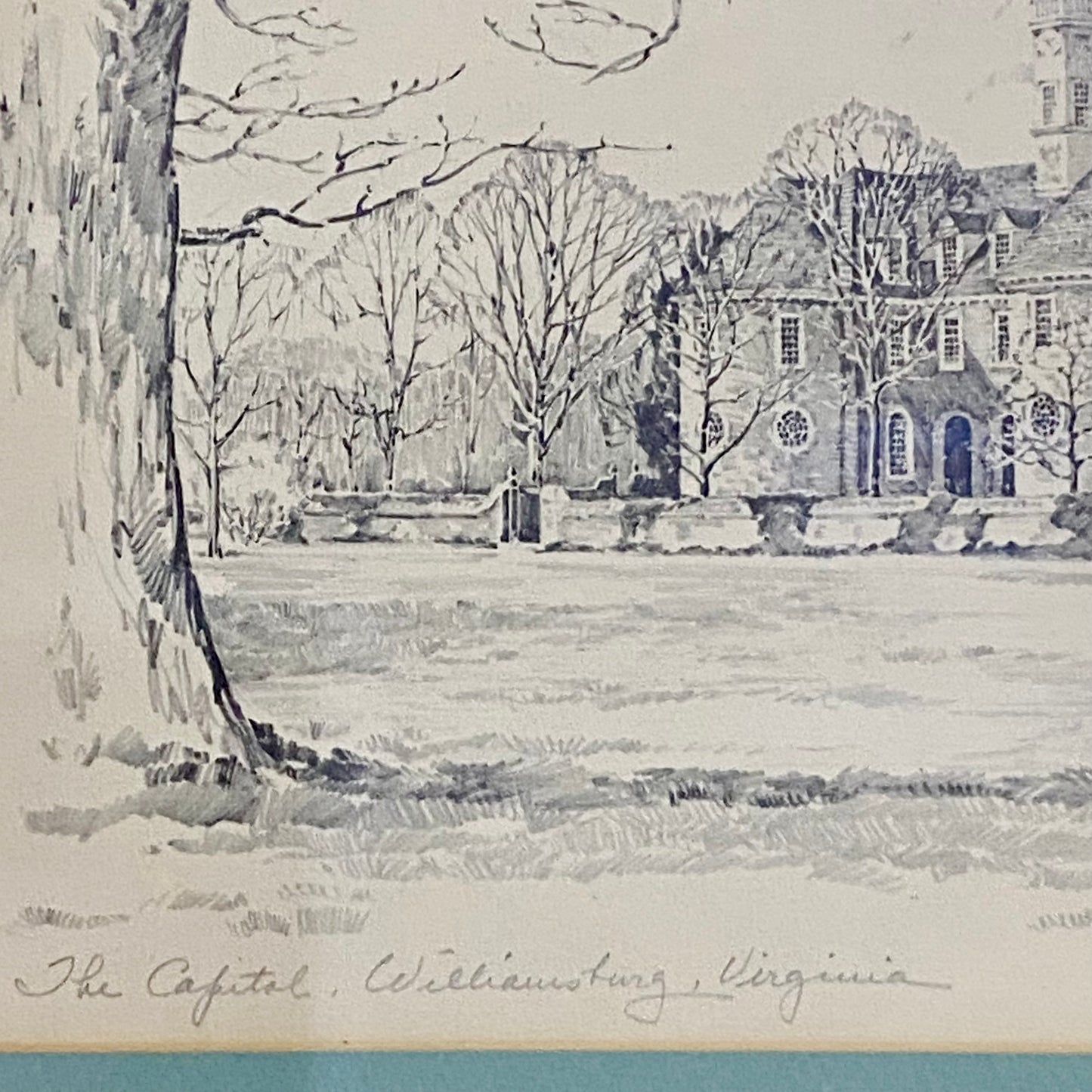 Vintage The Capitol Williamsburg Virginia Pencil Sketch Print Charles H Overly