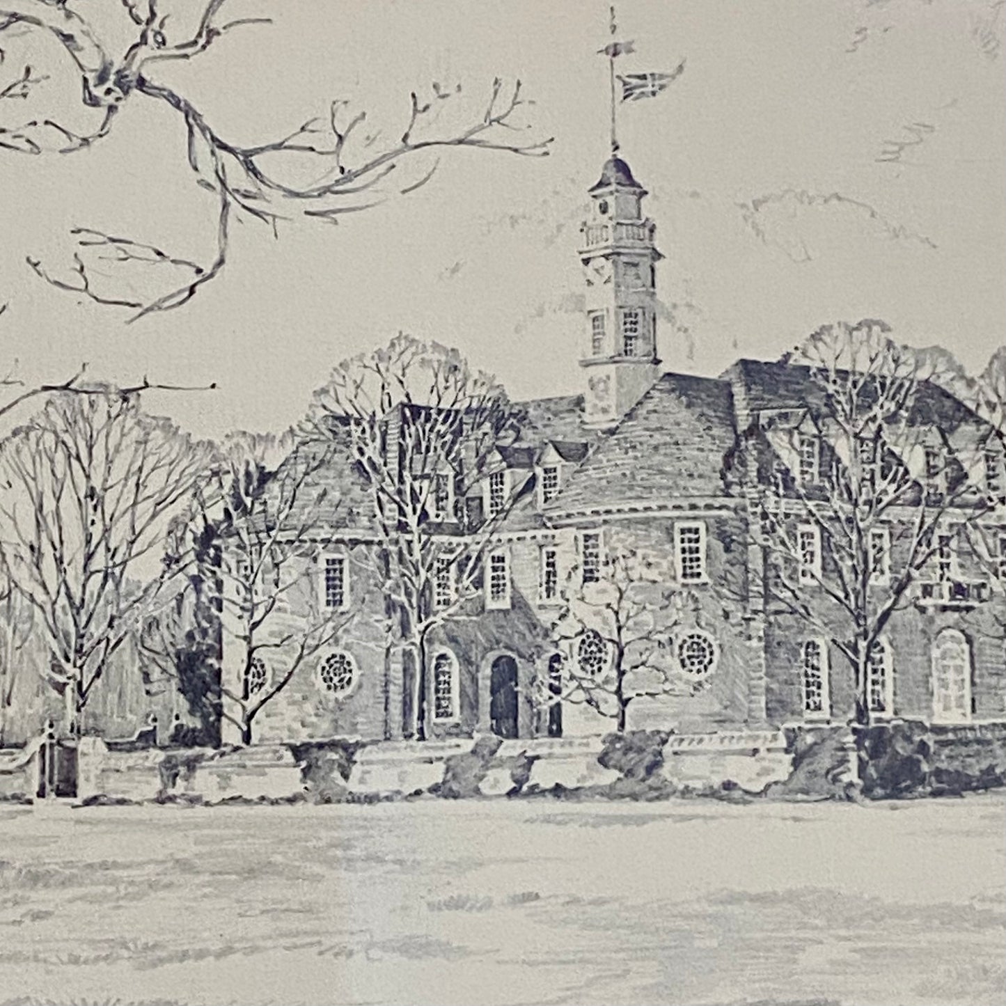 Vintage The Capitol Williamsburg Virginia Pencil Sketch Print Charles H Overly