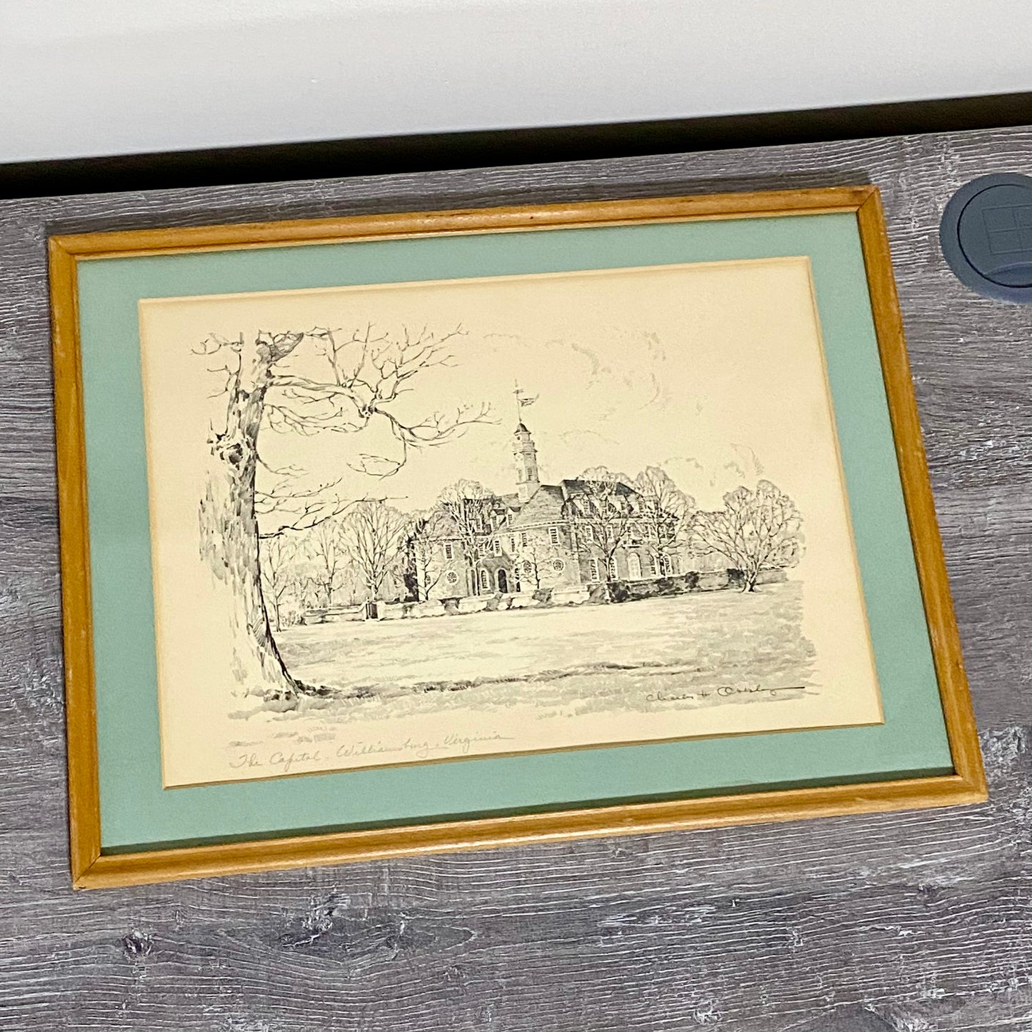 Vintage The Capitol Williamsburg Virginia Pencil Sketch Print Charles H Overly