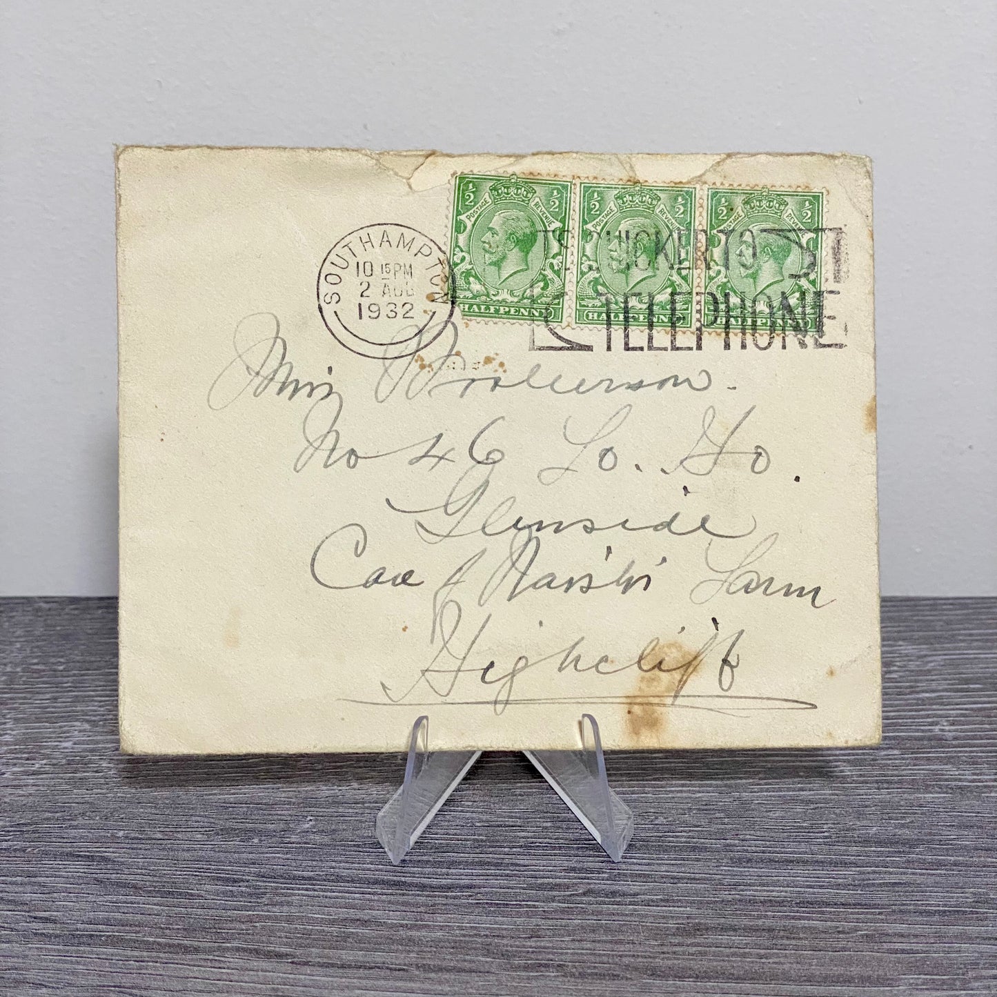 1932 GB King George V Halfpenny 1/2d Green Stamp 3x Cover Southampton 2 Aug Rare