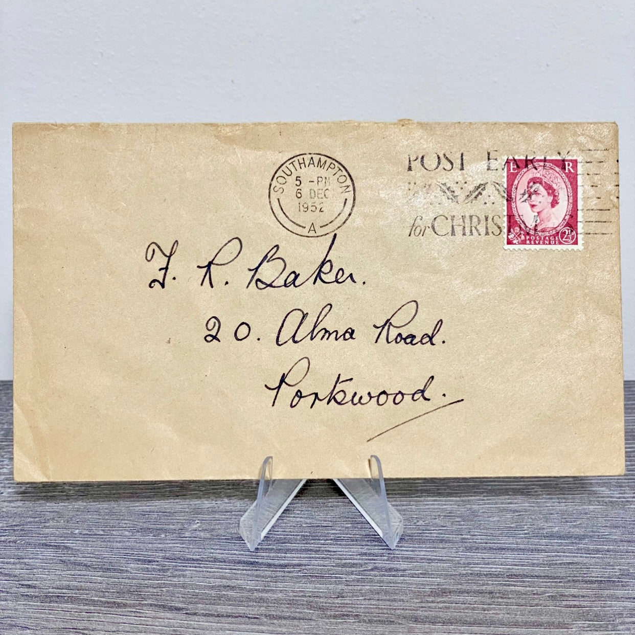 1952 GB Queen Elizabeth II 2 1/2D Stamped Cover Southampton Post Xmas 6 Dec Rare