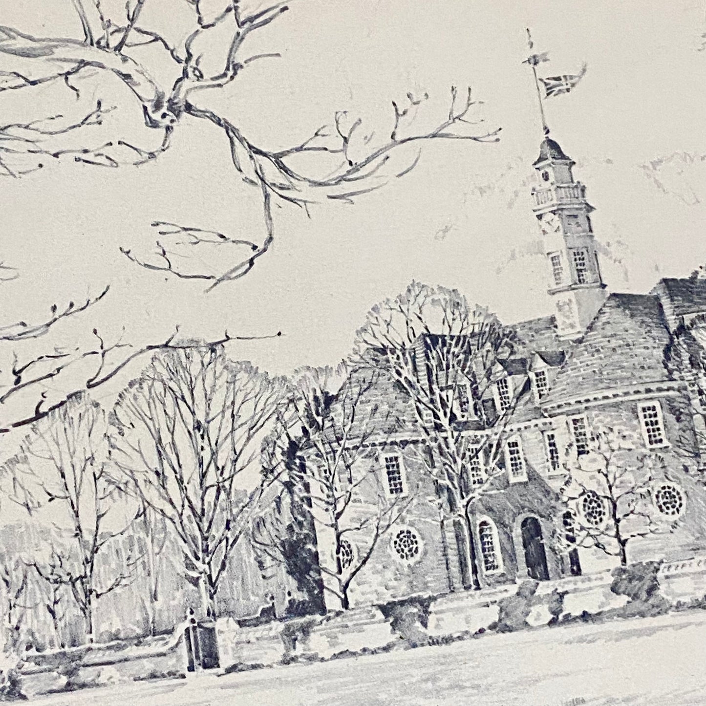 Vintage The Capitol Williamsburg Virginia Pencil Sketch Print Charles H Overly