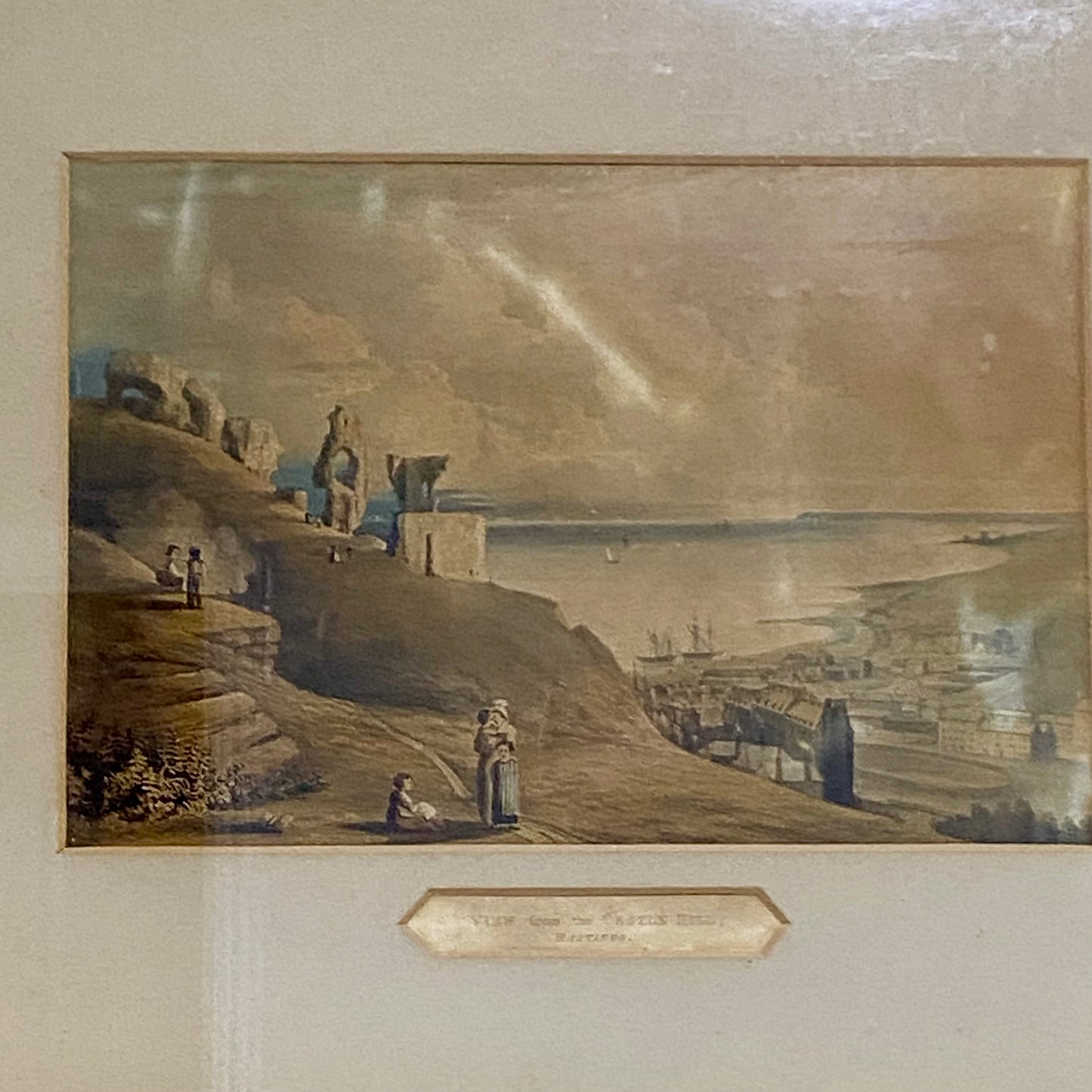 Antique View from the Castle Hill Hastings Original Hand Coloured Aquatint 1822