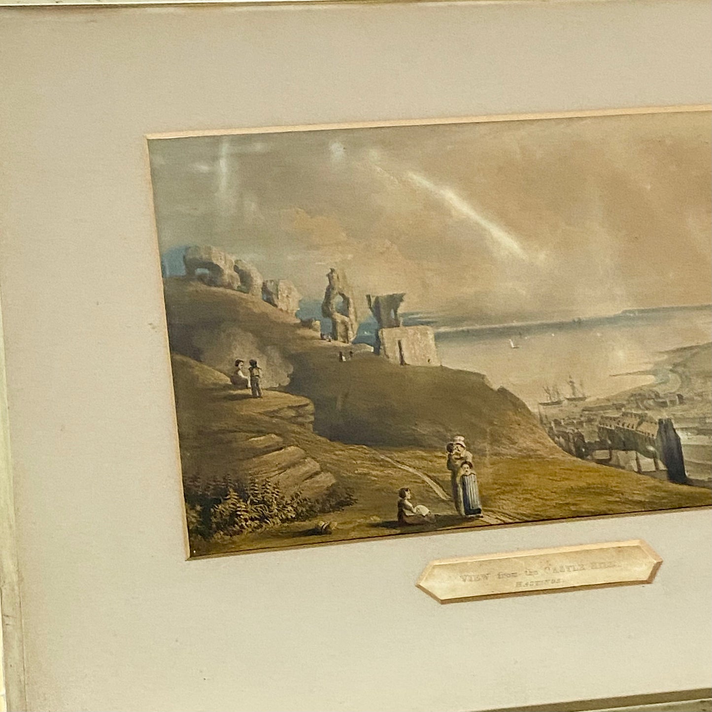 Antique View from the Castle Hill Hastings Original Hand Coloured Aquatint 1822