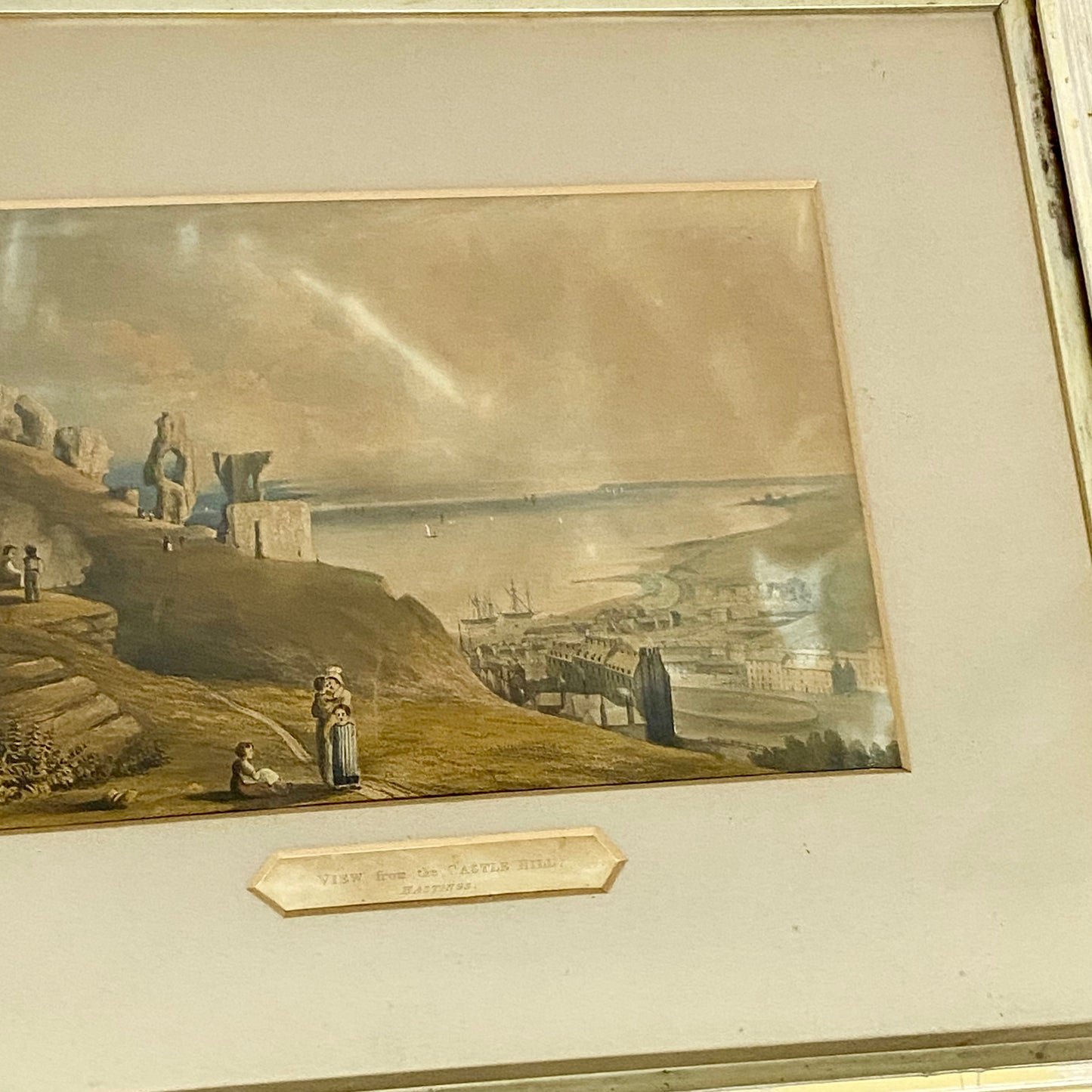 Antique View from the Castle Hill Hastings Original Hand Coloured Aquatint 1822