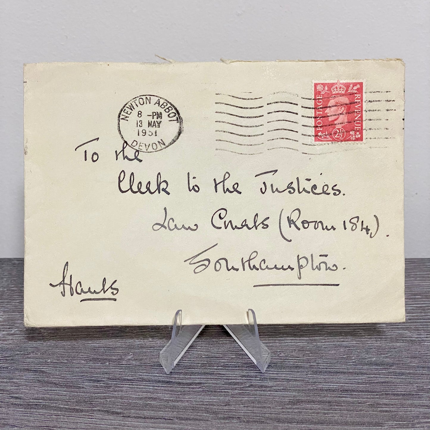 1951 GB King George VI 2 1/2d Red Stamped Envelope Cover Devon Law 13 May Rare